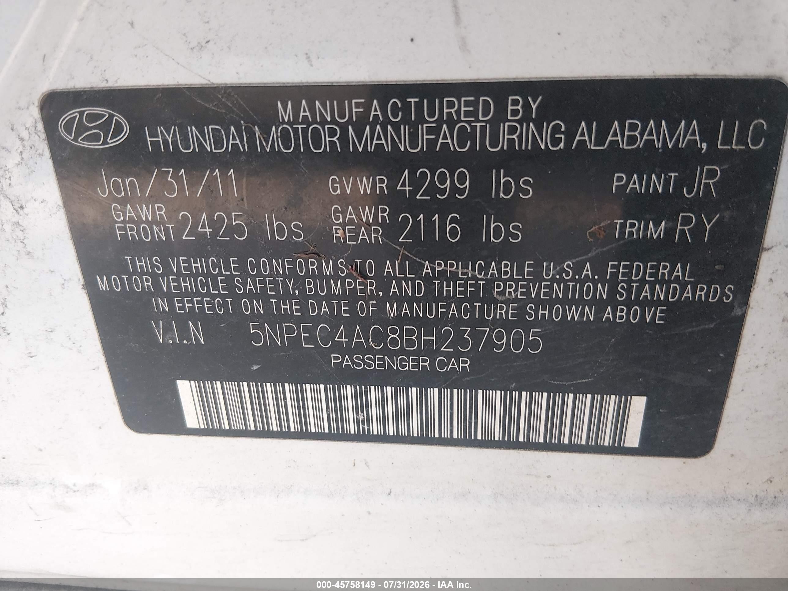 2011 Hyundai Sonata Limited Белый vin: 5NPEC4AC8BH237905