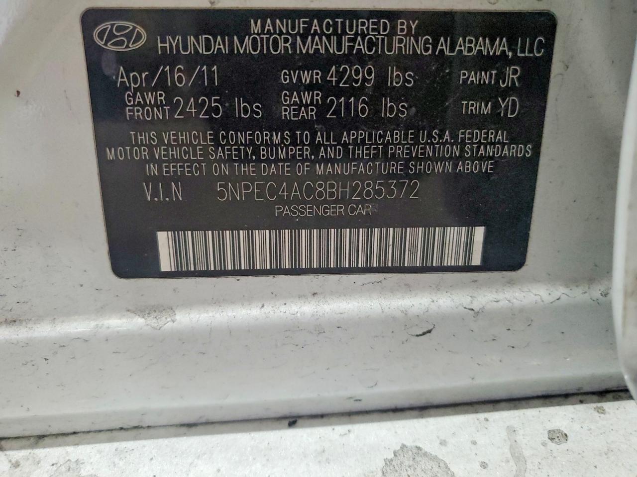 2011 Hyundai Sonata Limited White vin: 5NPEC4AC8BH285372
