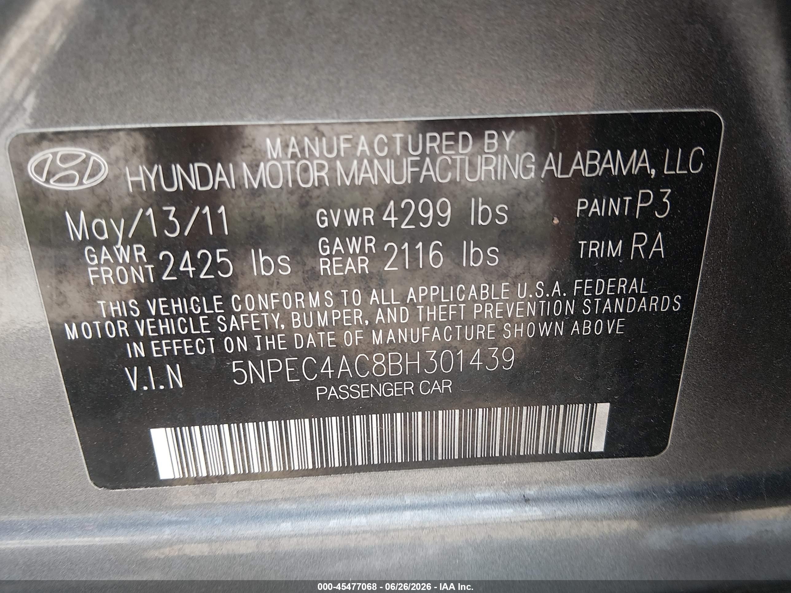 2011 Hyundai Sonata Limited Gray vin: 5NPEC4AC8BH301439