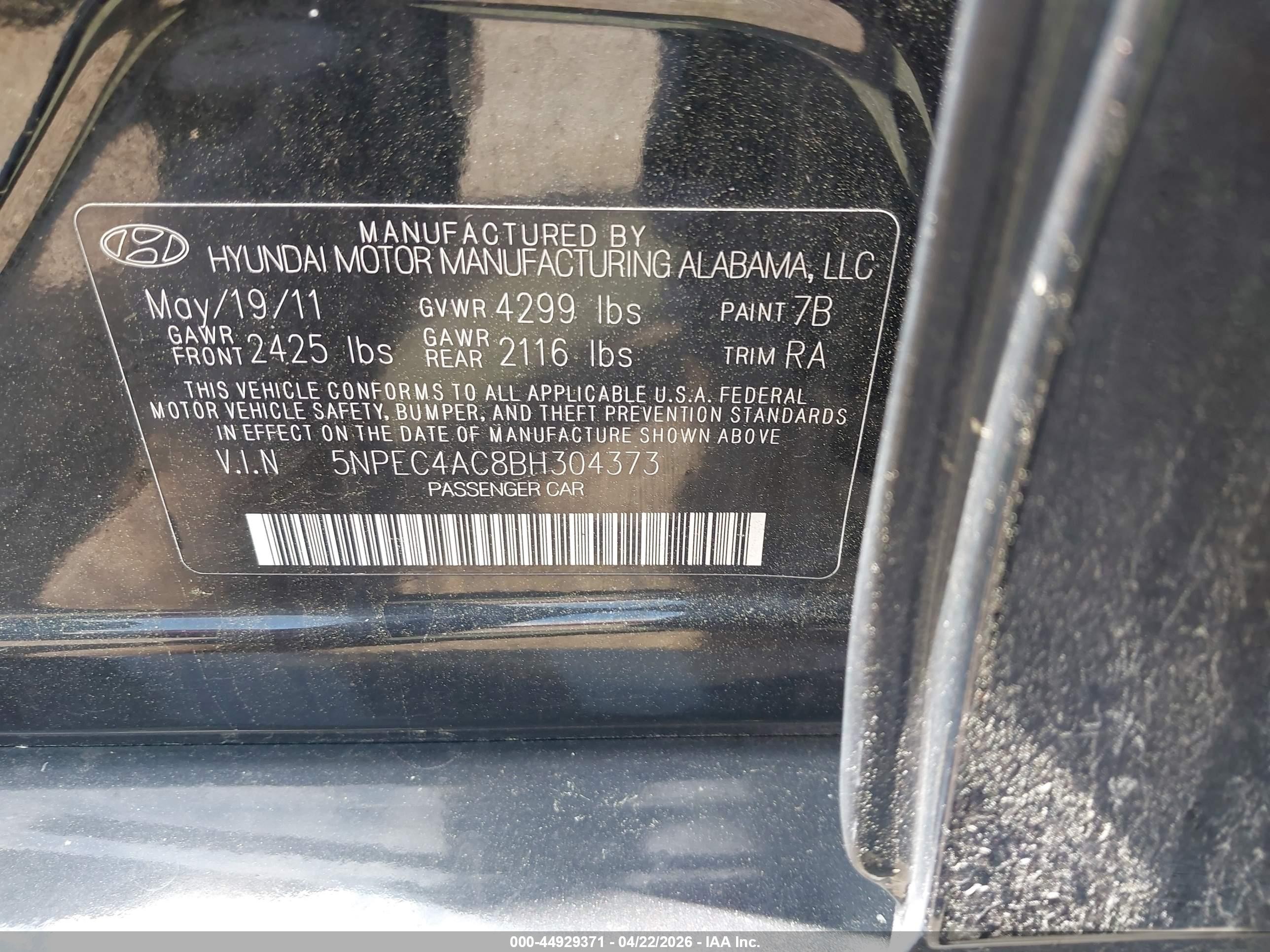 2011 Hyundai Sonata Limited Black vin: 5NPEC4AC8BH304373