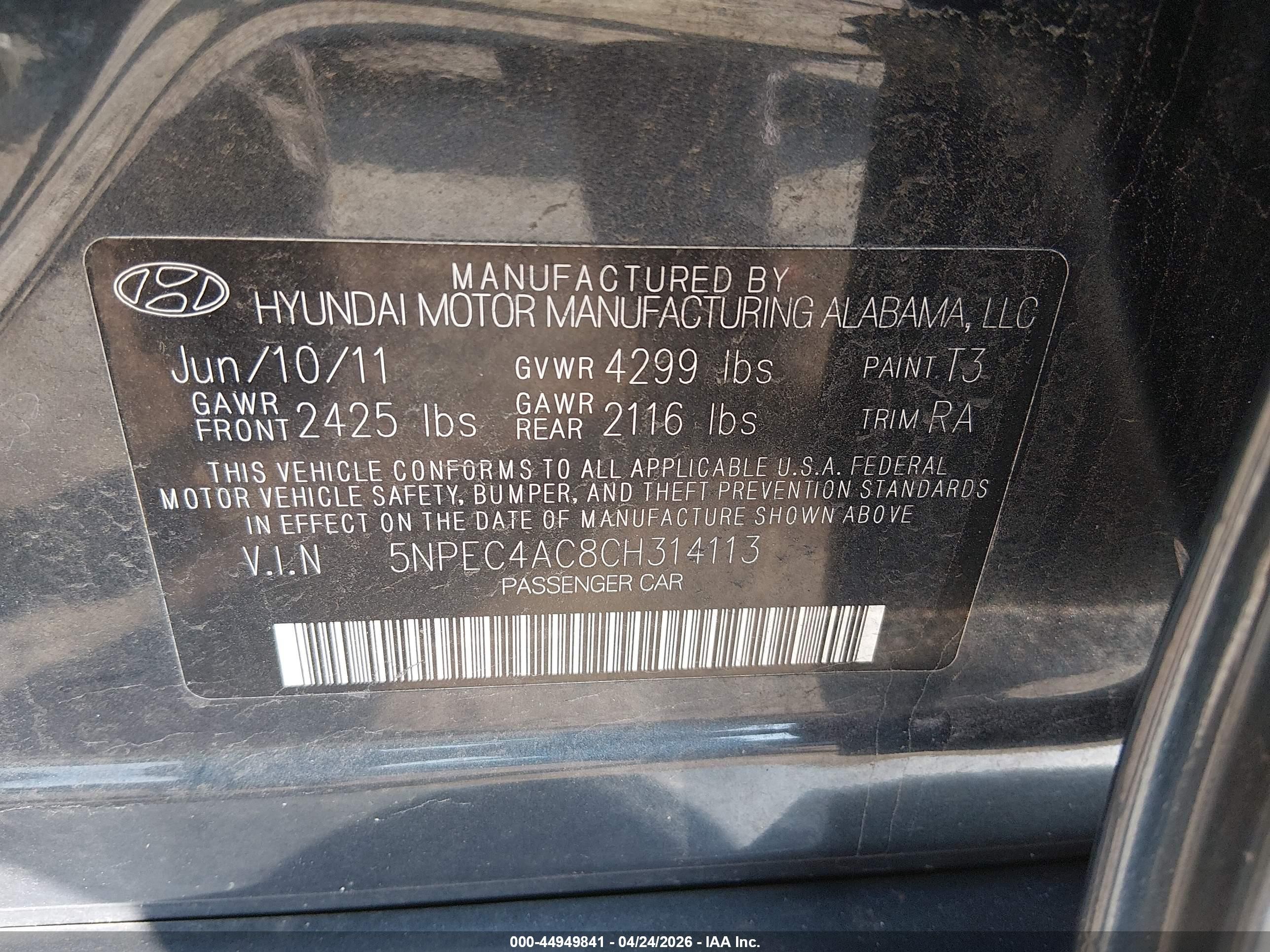 2012 Hyundai Sonata Limited Black vin: 5NPEC4AC8CH314113