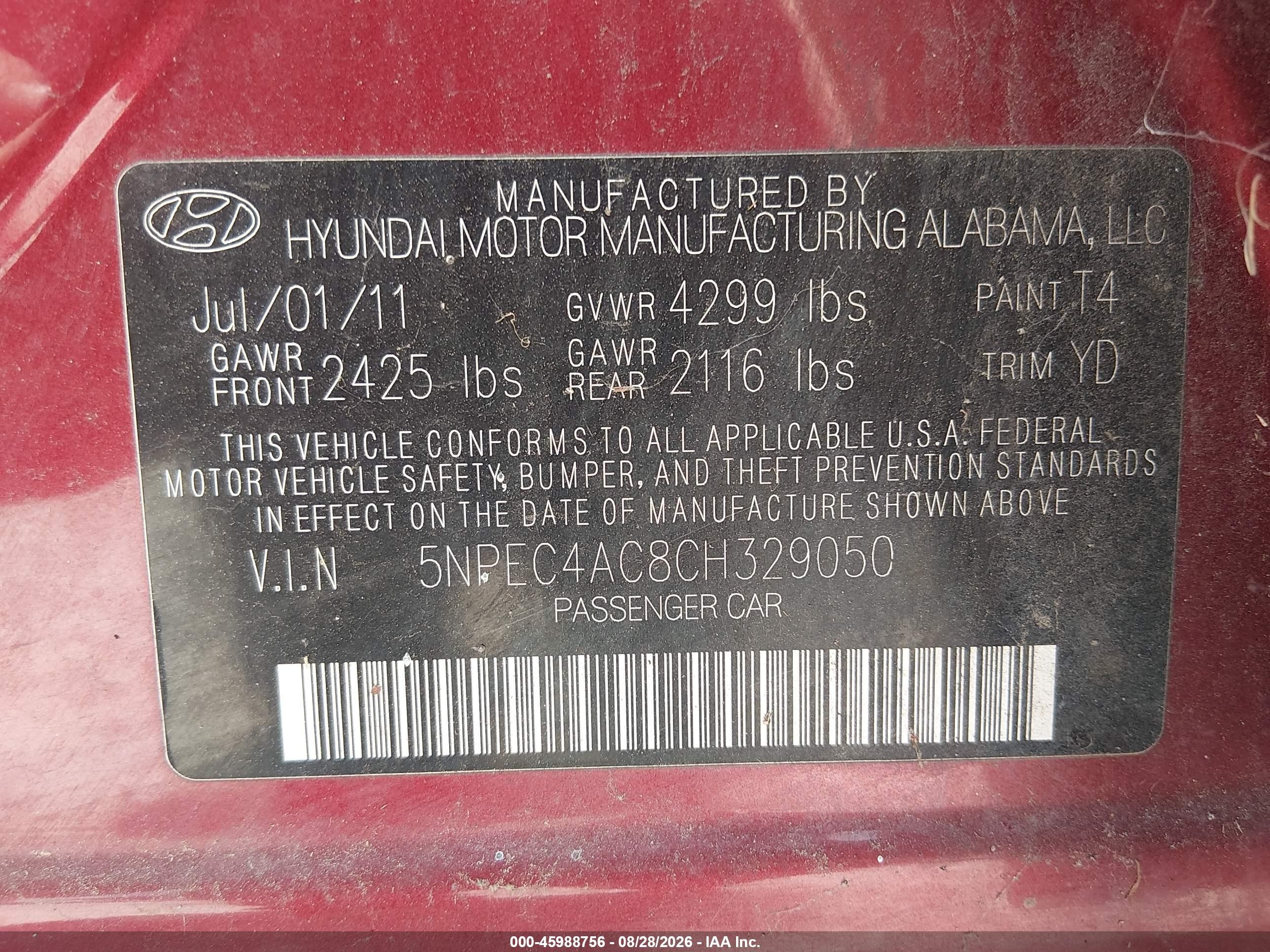 2012 Hyundai Sonata Limited Red vin: 5NPEC4AC8CH329050