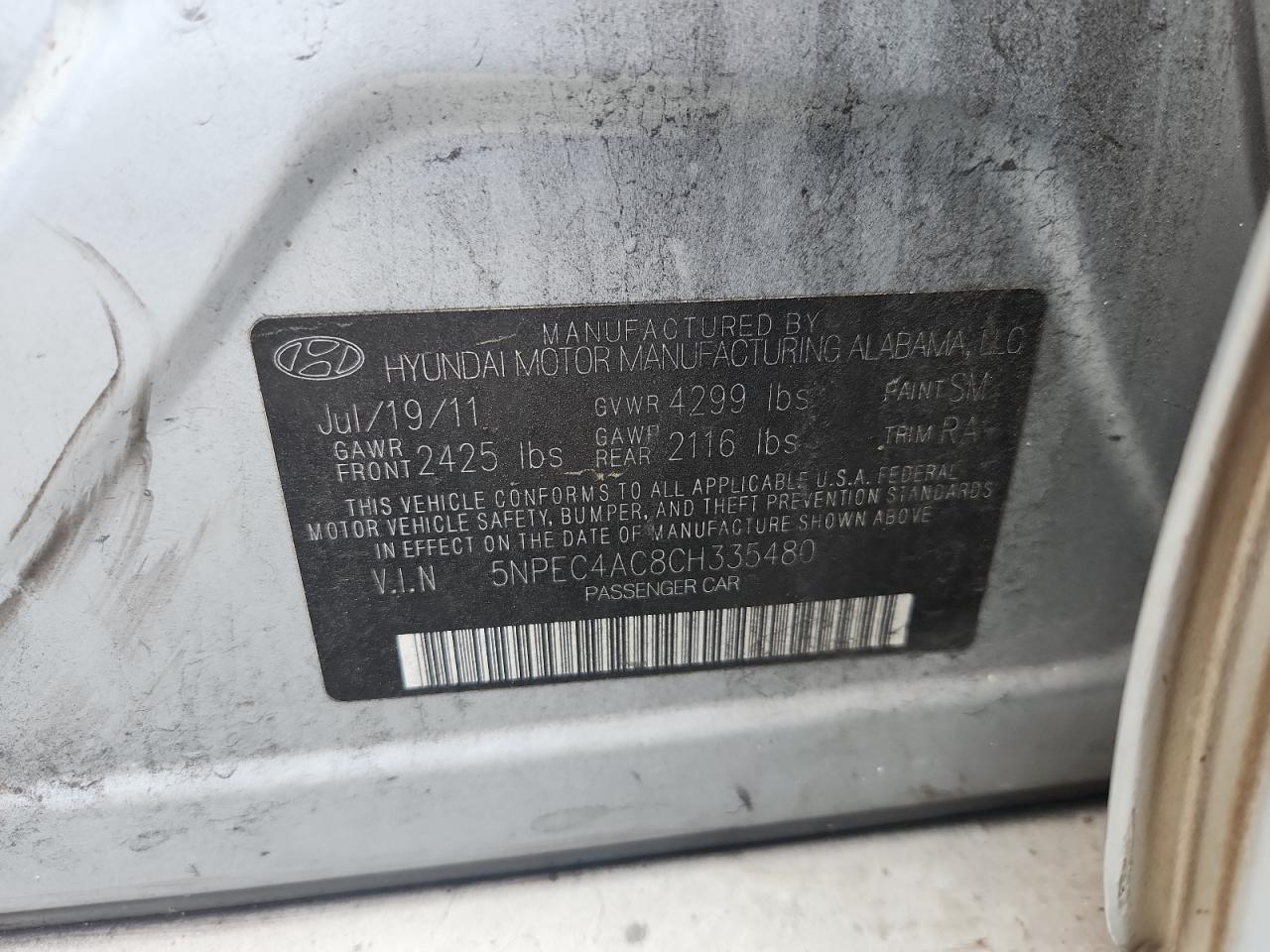 2012 Hyundai Sonata Se Silver vin: 5NPEC4AC8CH335480
