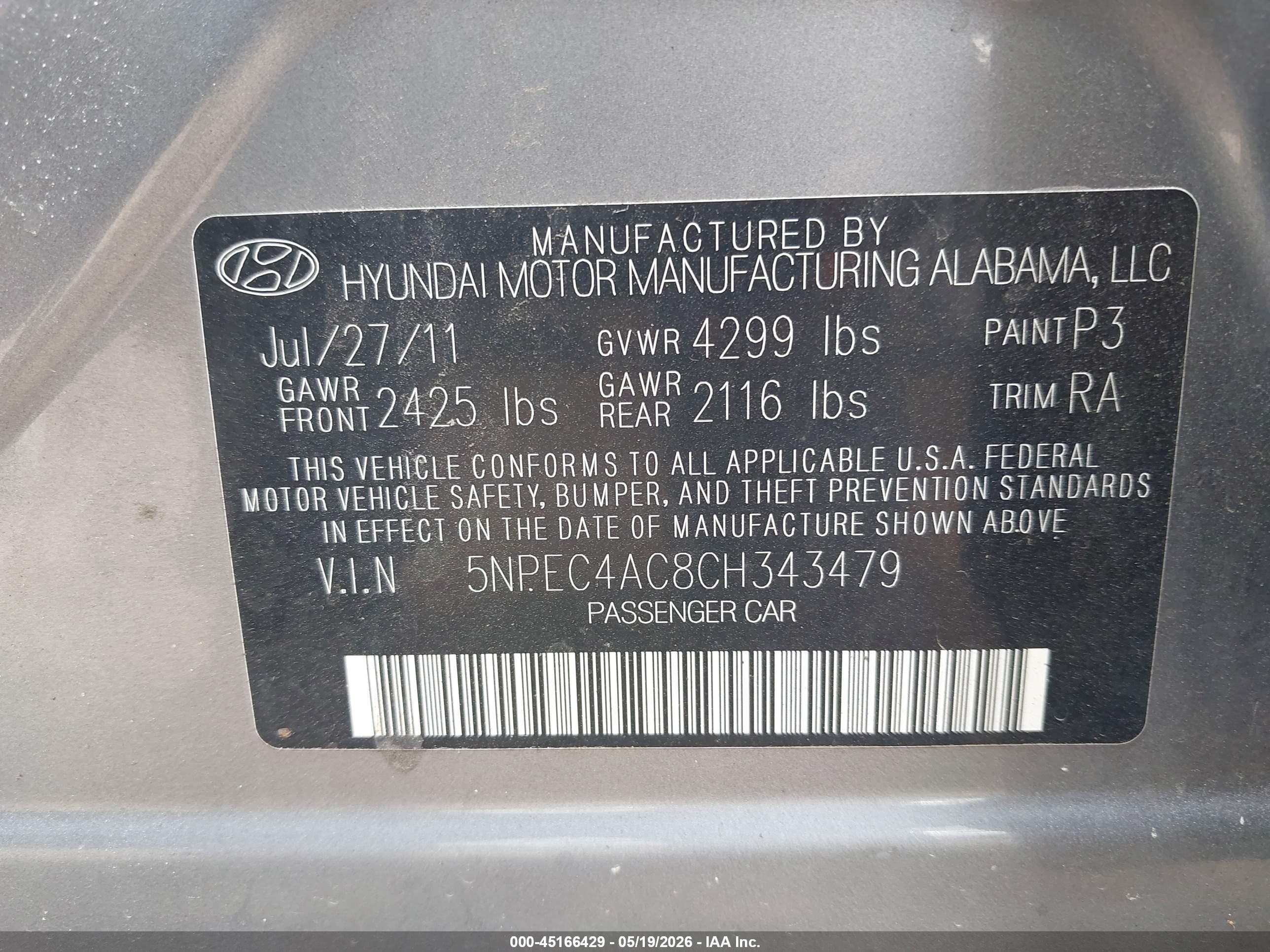 2012 Hyundai Sonata Se Gray vin: 5NPEC4AC8CH343479