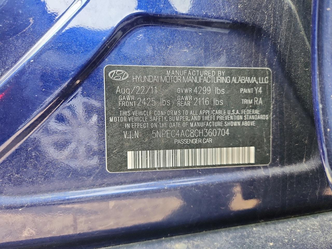 2012 Hyundai Sonata Se Blue vin: 5NPEC4AC8CH360704