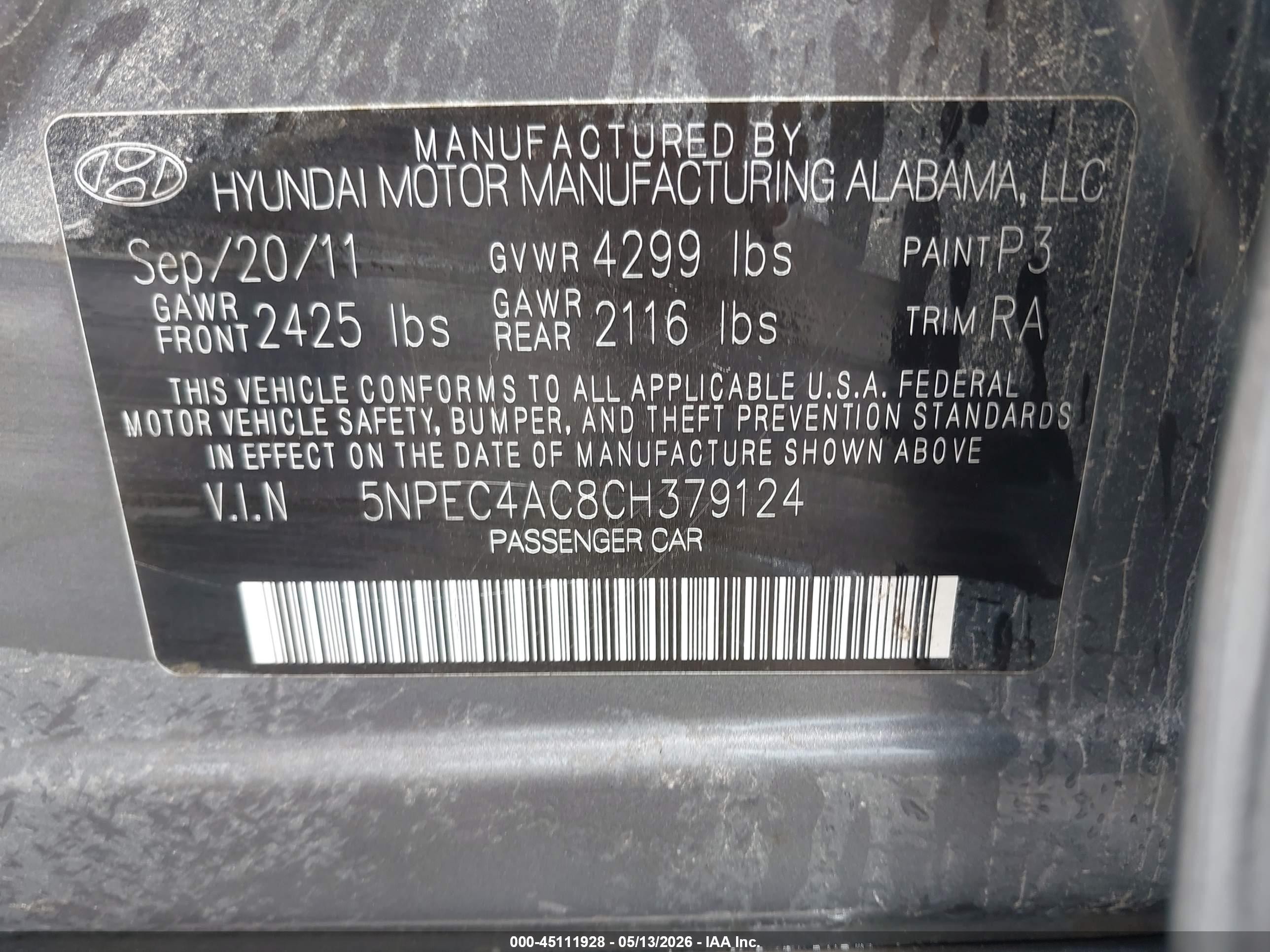 2012 Hyundai Sonata Limited Gray vin: 5NPEC4AC8CH379124