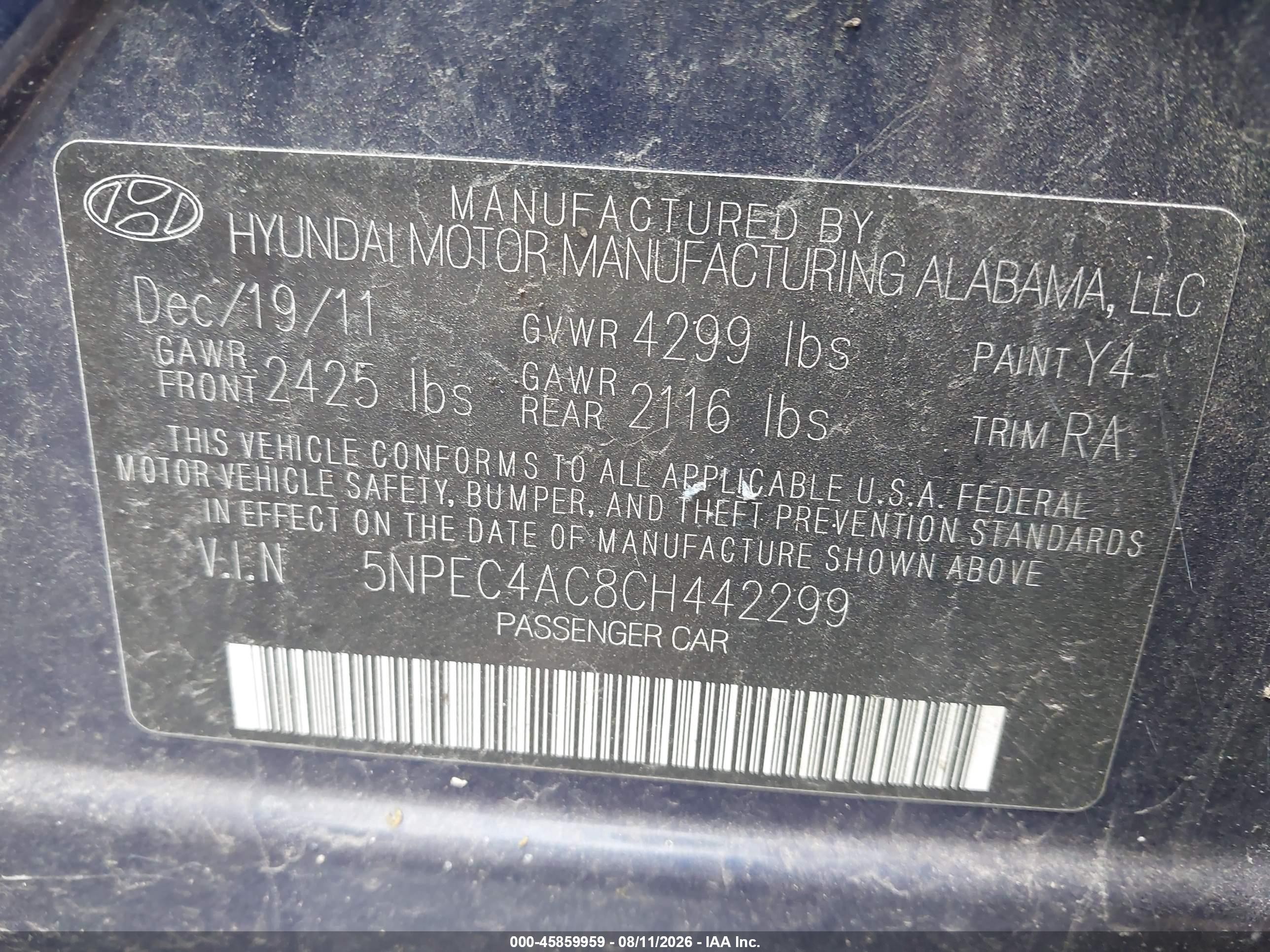 2012 Hyundai Sonata Se Blue vin: 5NPEC4AC8CH442299