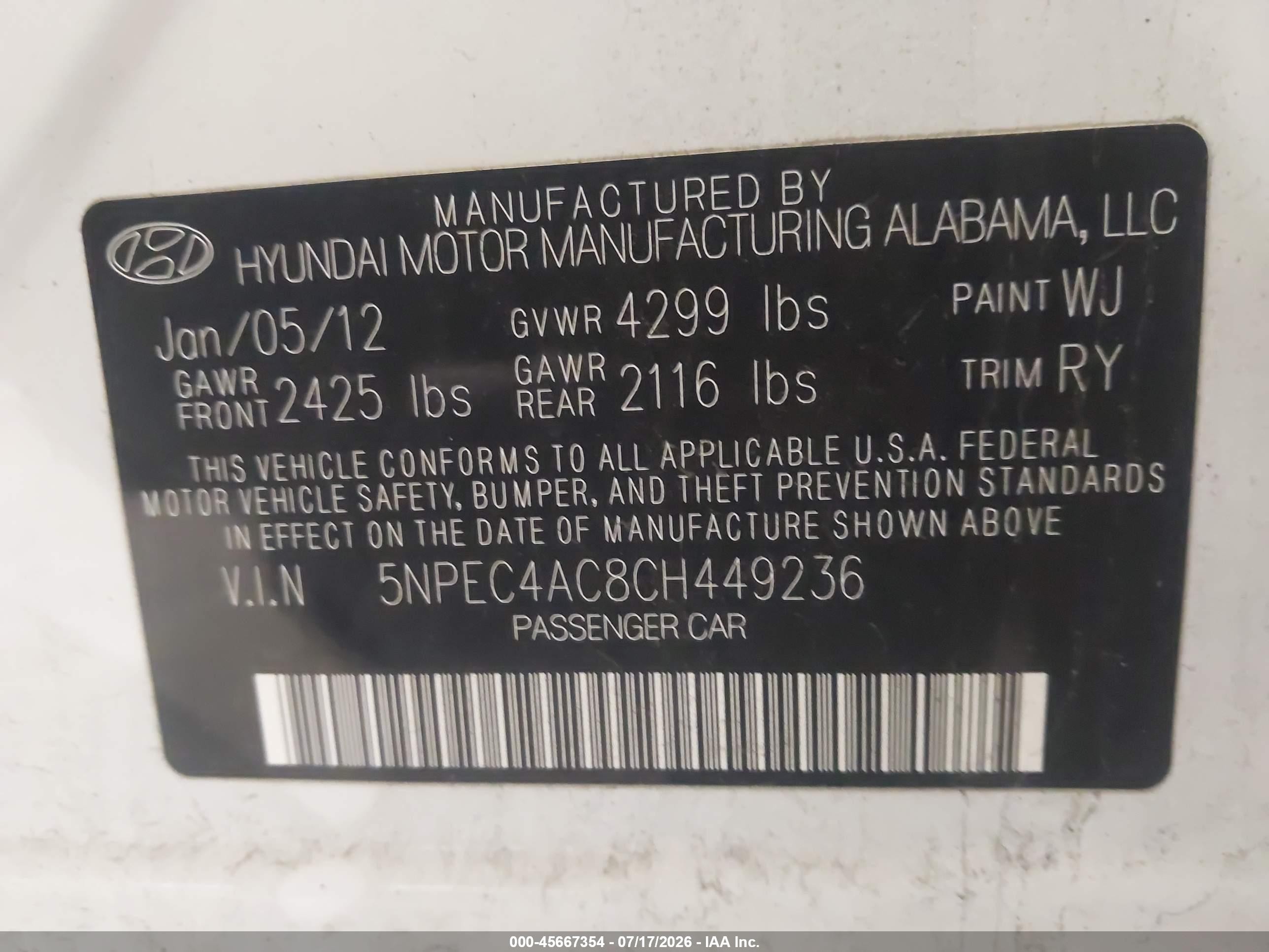 2012 Hyundai Sonata Limited White vin: 5NPEC4AC8CH449236