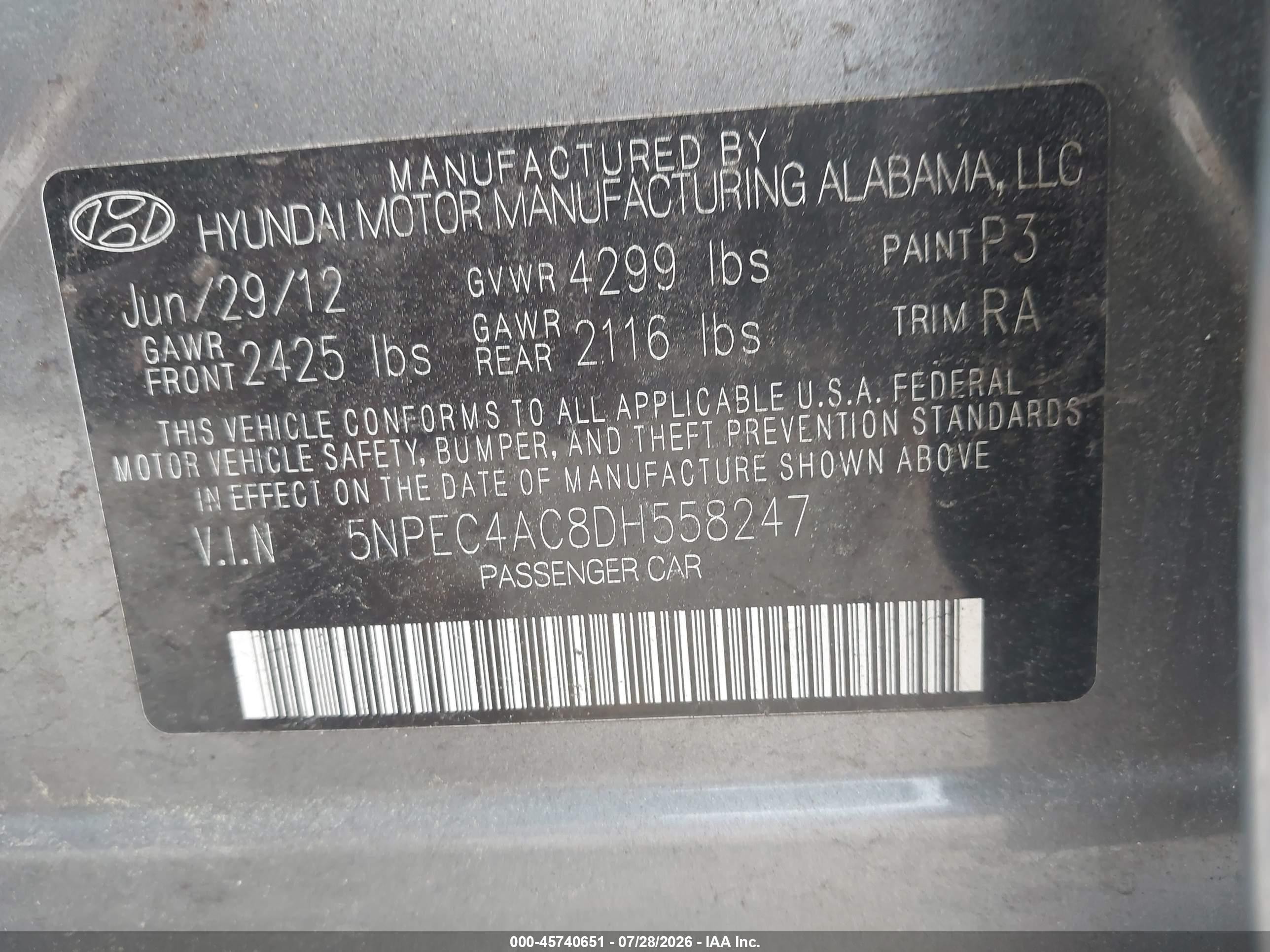 2013 Hyundai Sonata Se Gray vin: 5NPEC4AC8DH558247