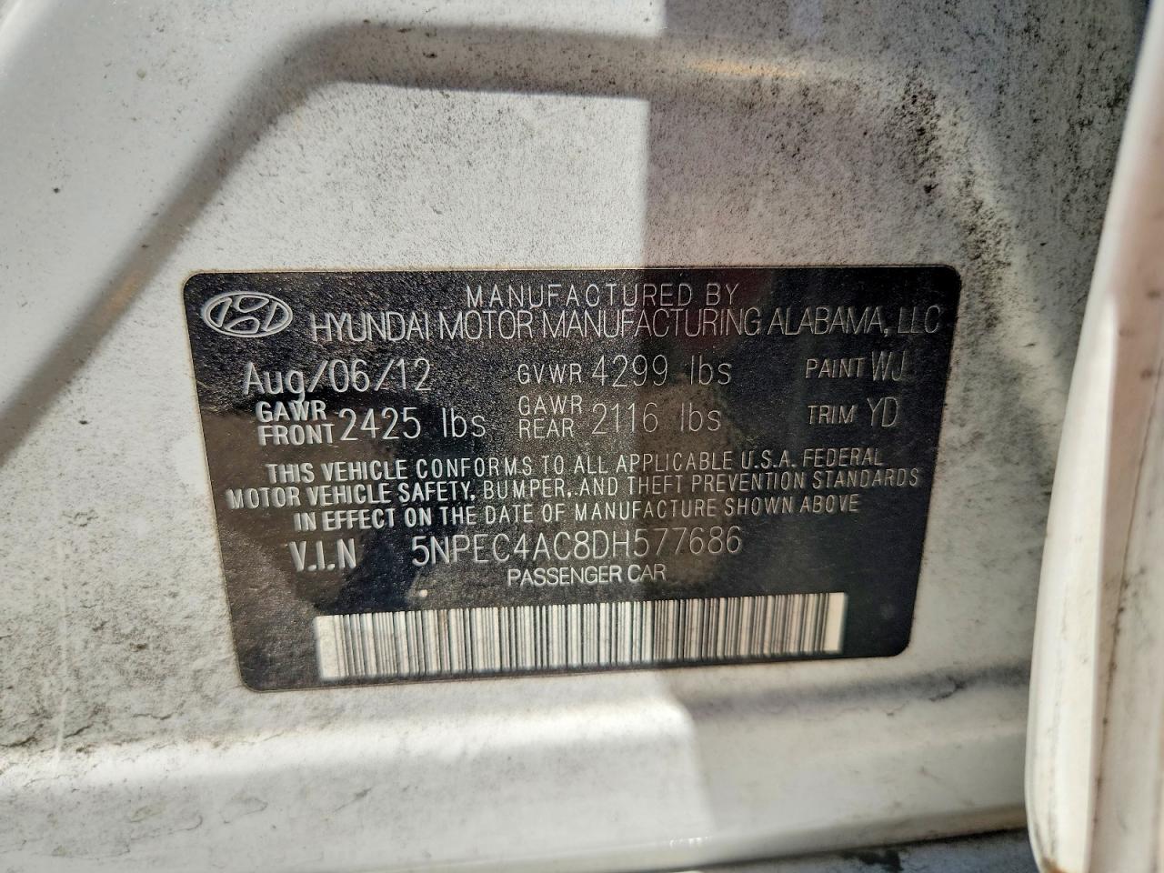 2013 Hyundai Sonata Limited Белый vin: 5NPEC4AC8DH577686