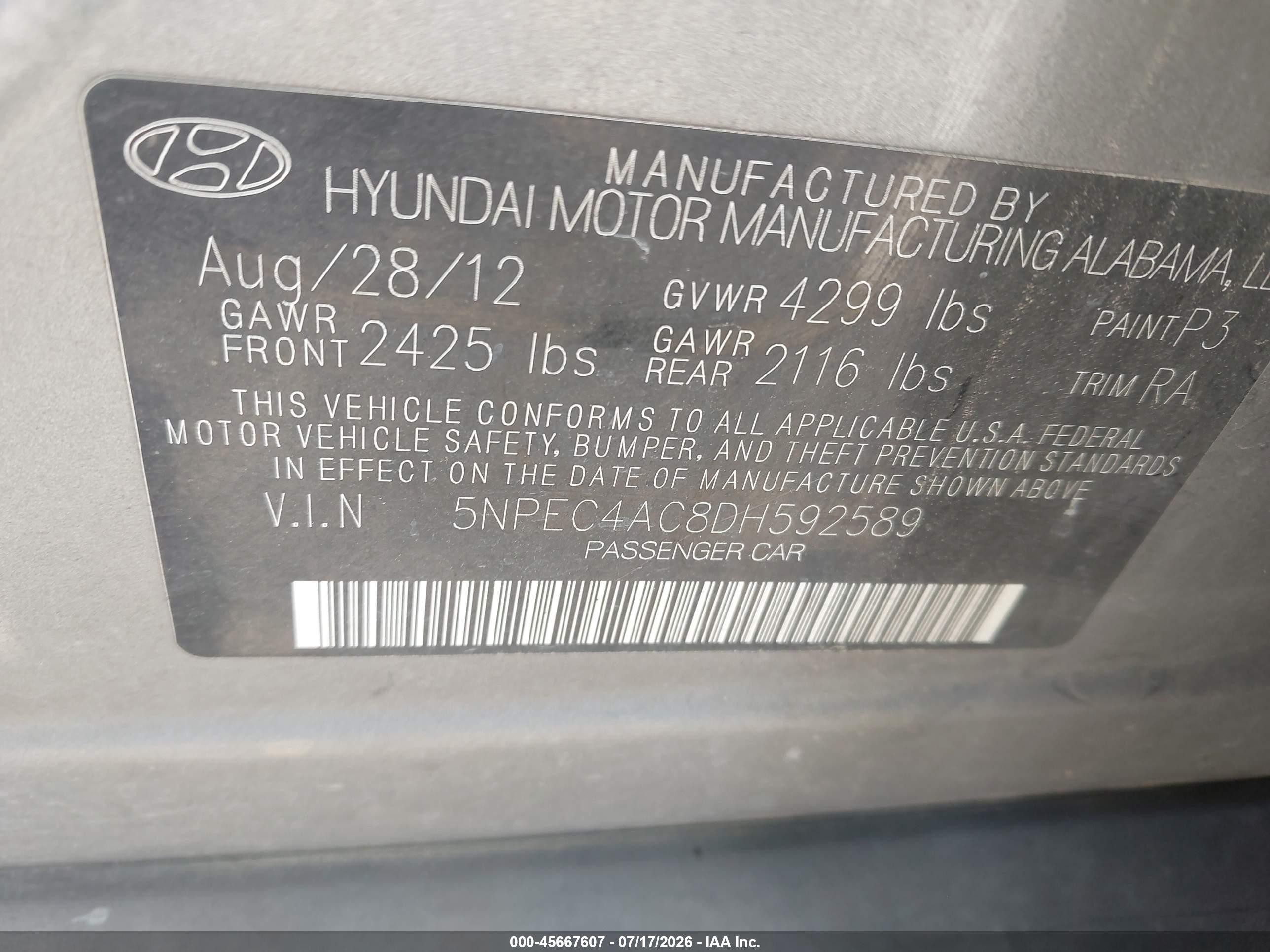 2013 Hyundai Sonata Limited Серый vin: 5NPEC4AC8DH592589