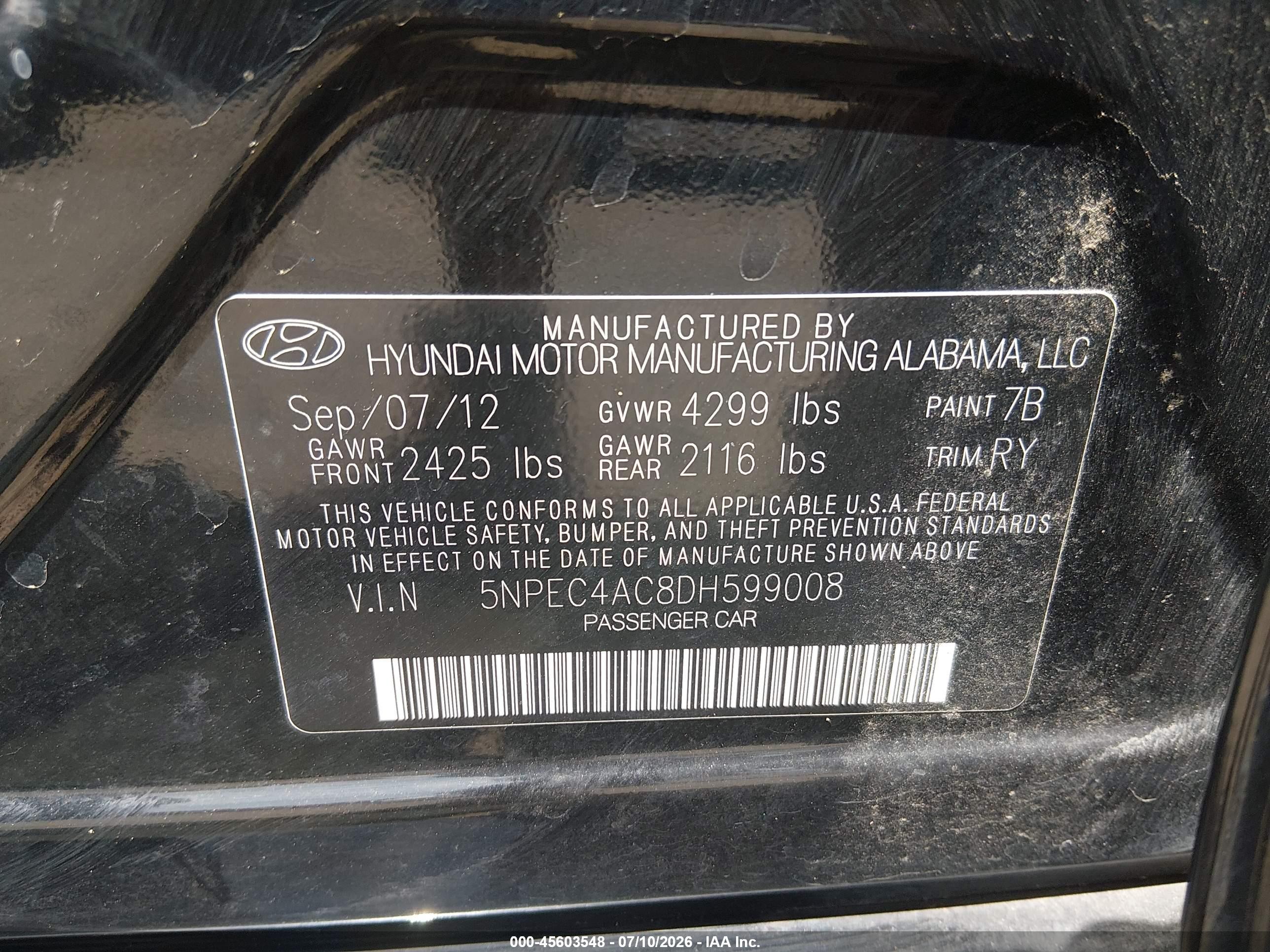 2013 Hyundai Sonata Limited Black vin: 5NPEC4AC8DH599008