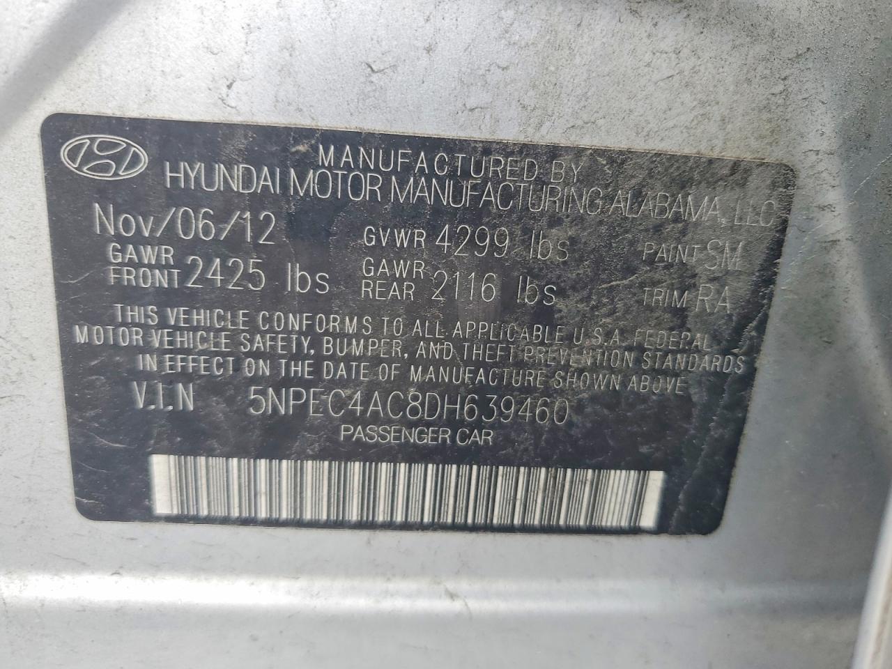 2013 Hyundai Sonata Limited Silver vin: 5NPEC4AC8DH639460