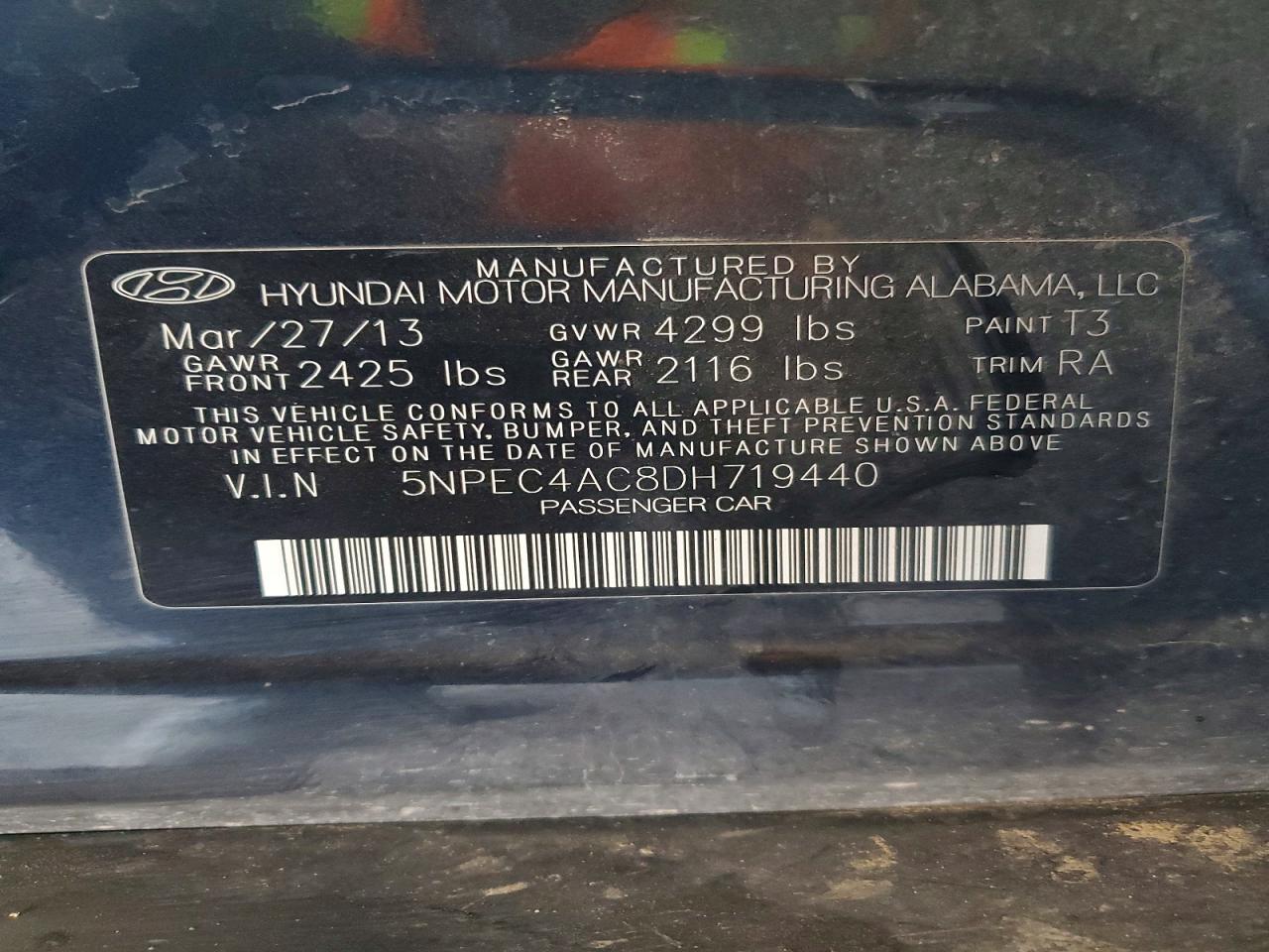 2013 Hyundai Sonata Se Синий vin: 5NPEC4AC8DH719440