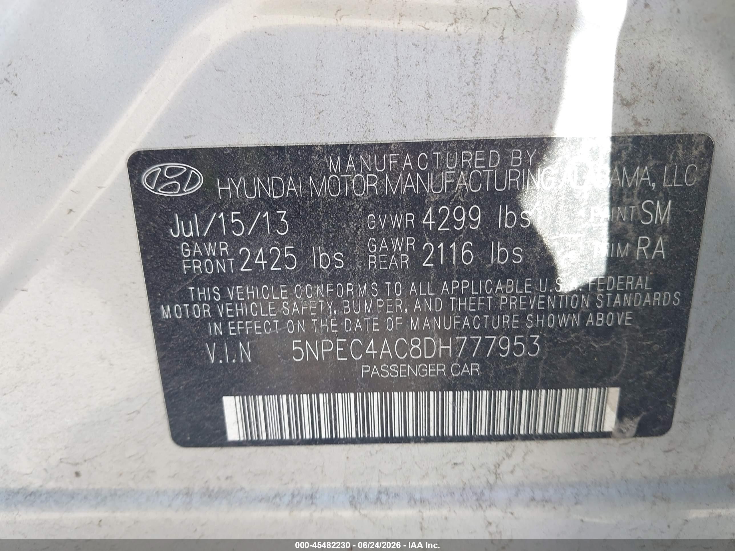 2013 Hyundai Sonata Se Silver vin: 5NPEC4AC8DH777953