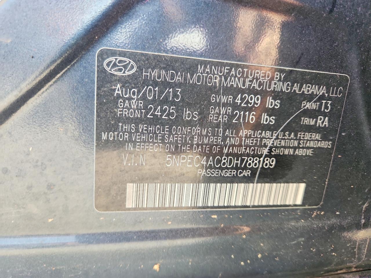 2013 Hyundai Sonata Se Gray vin: 5NPEC4AC8DH788189