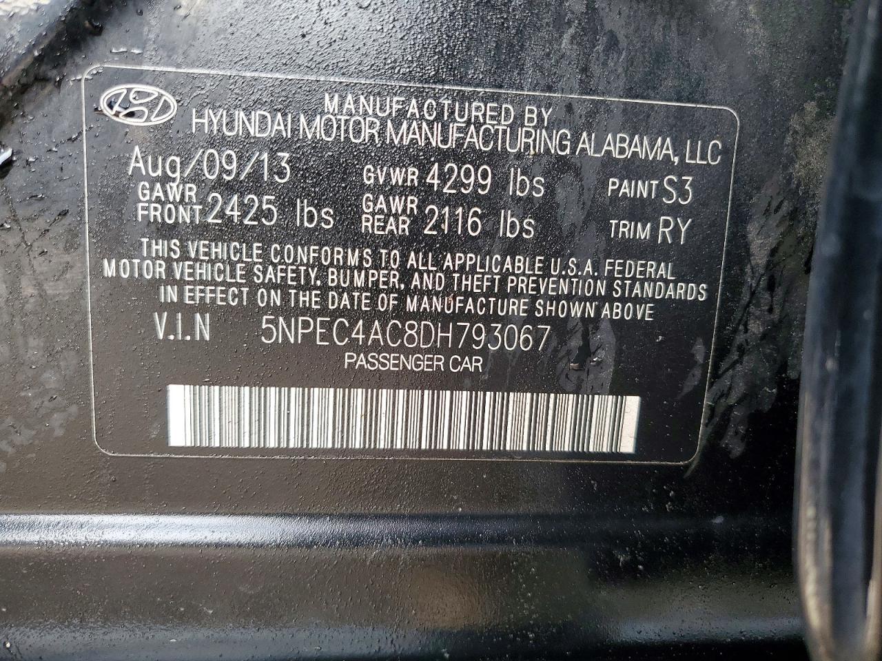2013 Hyundai Sonata Se Black vin: 5NPEC4AC8DH793067
