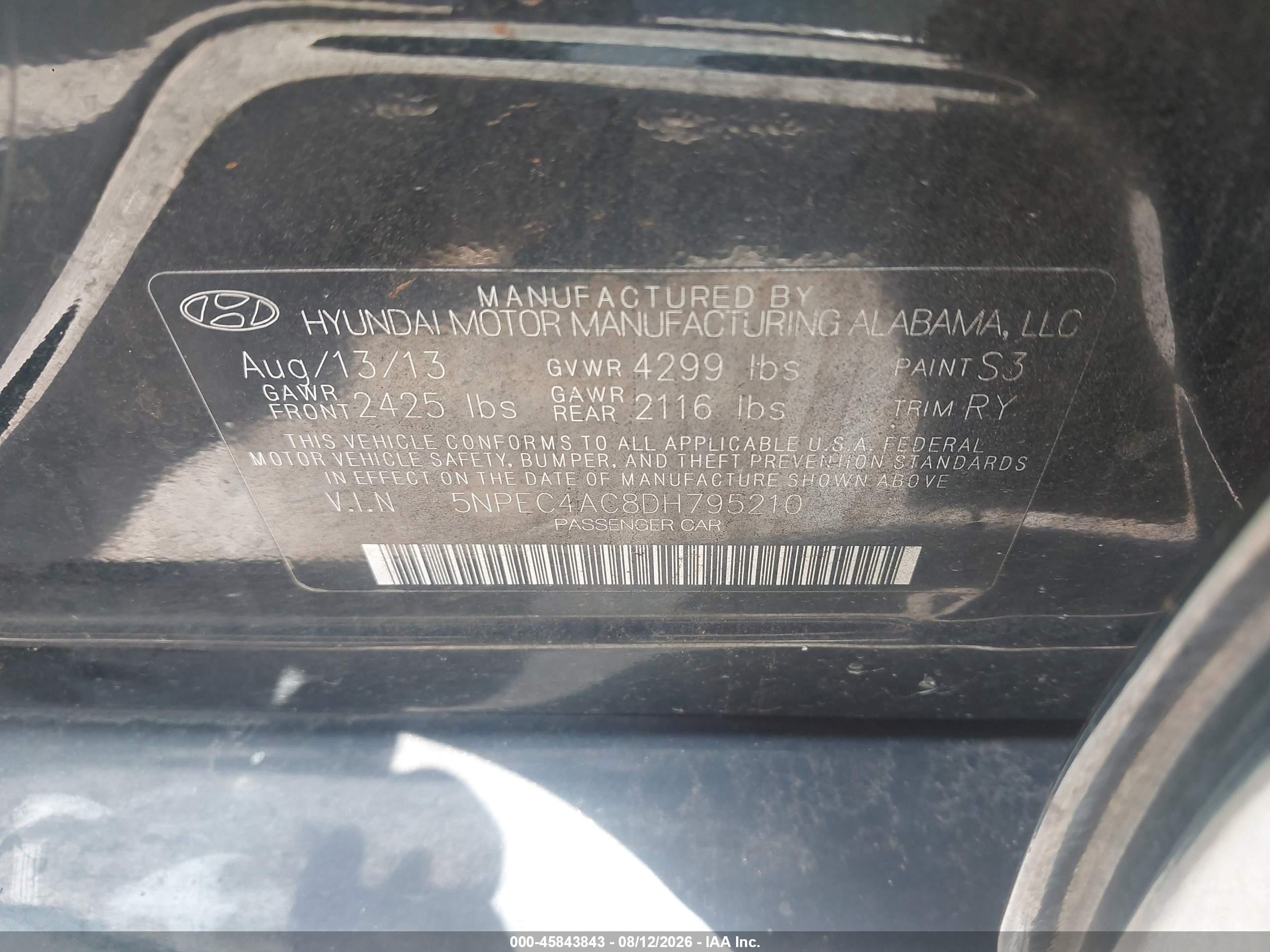 2013 Hyundai Sonata Se Black vin: 5NPEC4AC8DH795210