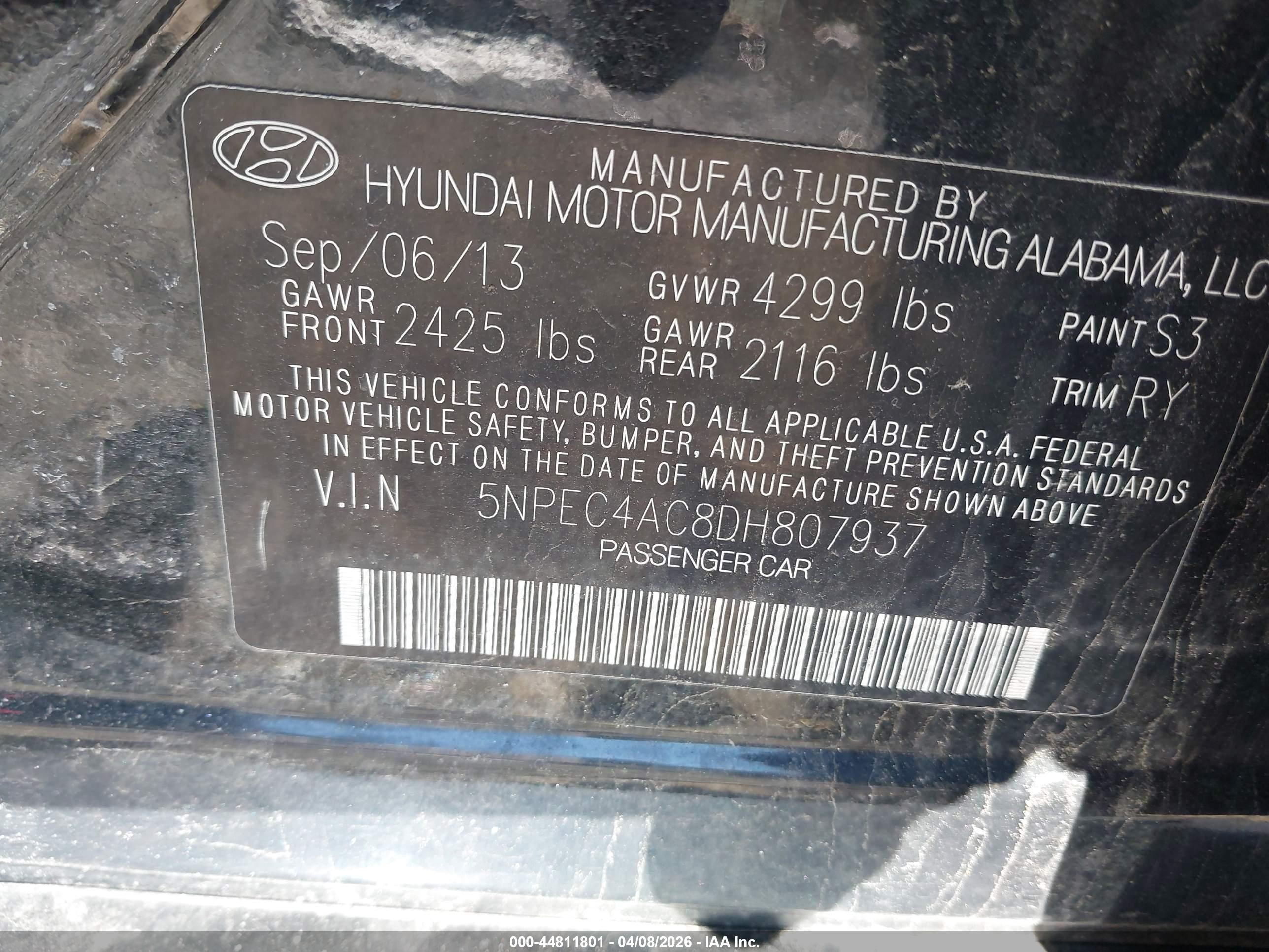 2013 Hyundai Sonata Se Black vin: 5NPEC4AC8DH807937