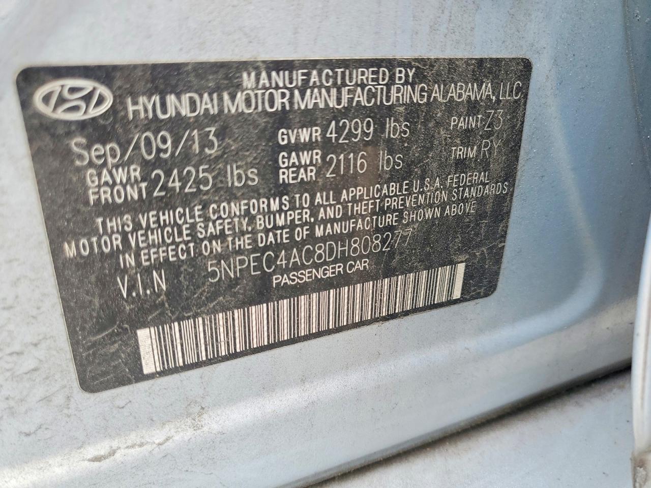 2013 Hyundai Sonata Se Синий vin: 5NPEC4AC8DH808277