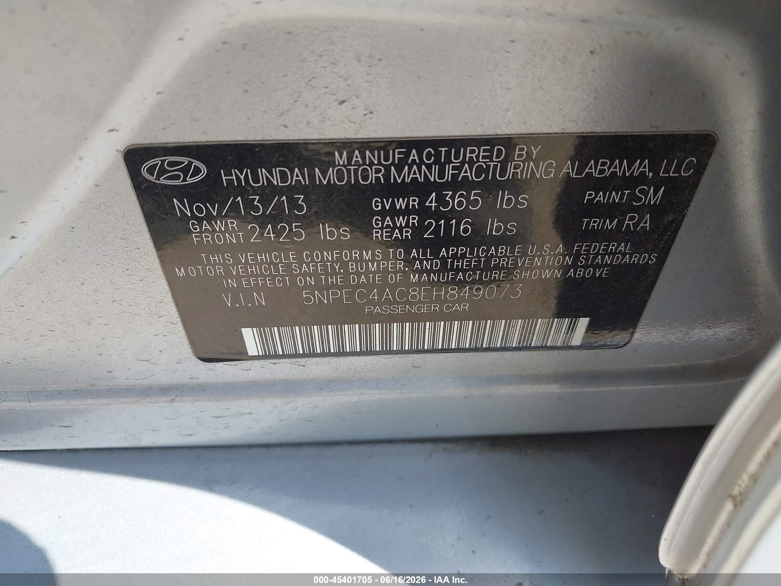 2014 Hyundai Sonata Se Silver vin: 5NPEC4AC8EH849073