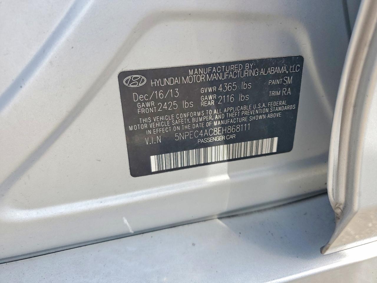 2014 Hyundai Sonata Se Silver vin: 5NPEC4AC8EH868111