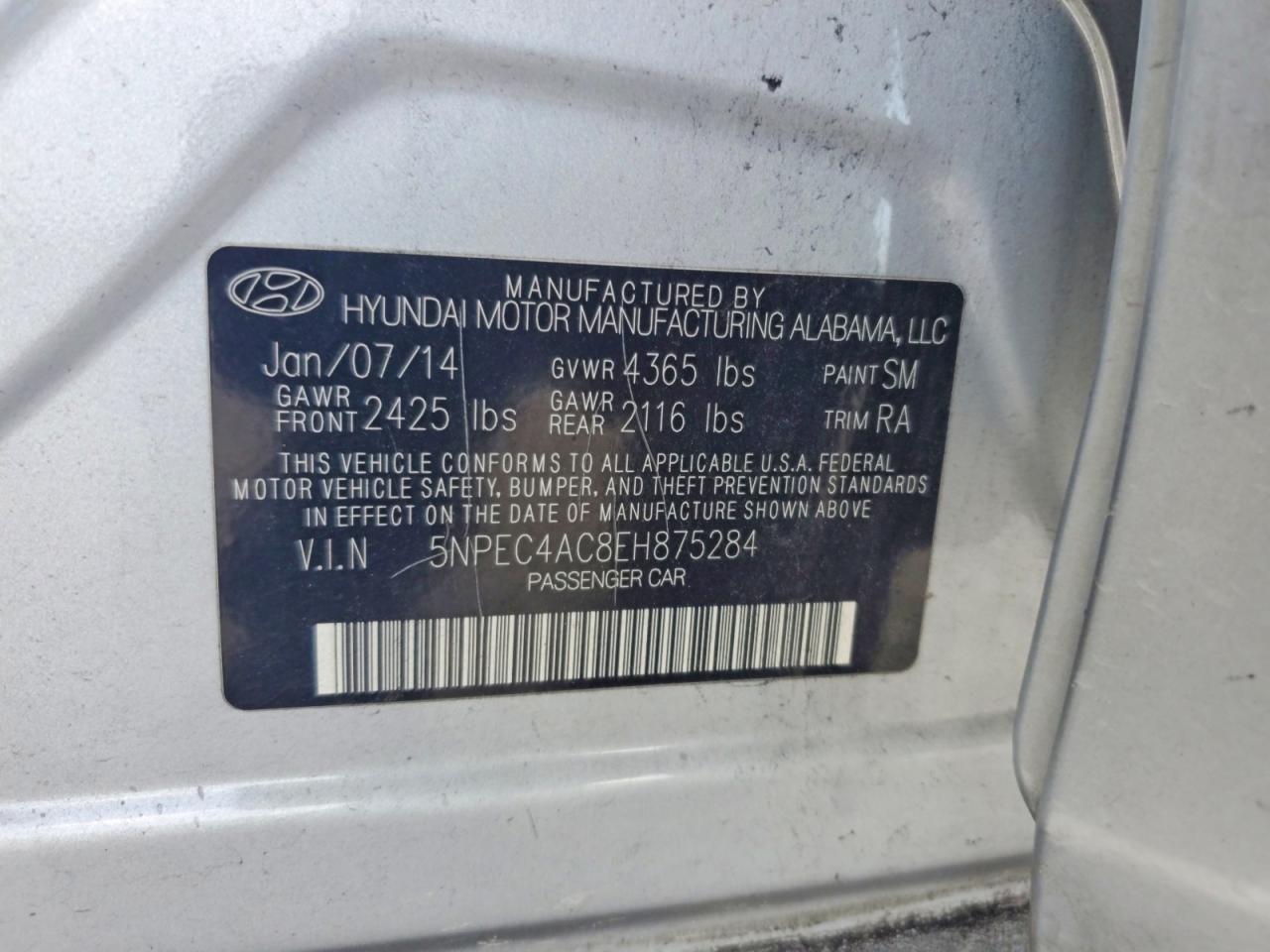 2014 Hyundai Sonata Se Gray vin: 5NPEC4AC8EH875284