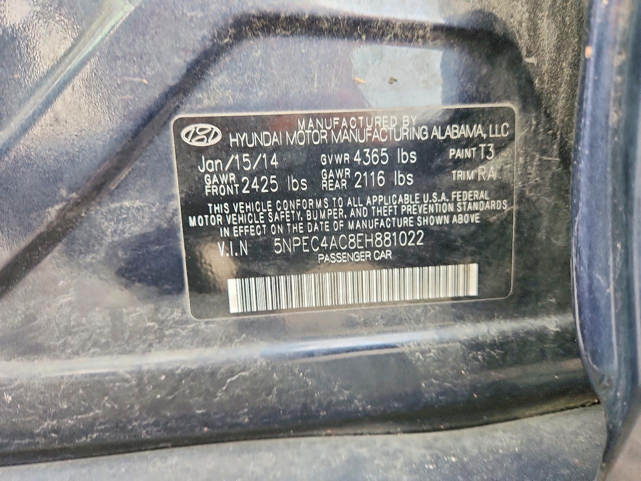 2014 Hyundai Sonata Se Blue vin: 5NPEC4AC8EH881022