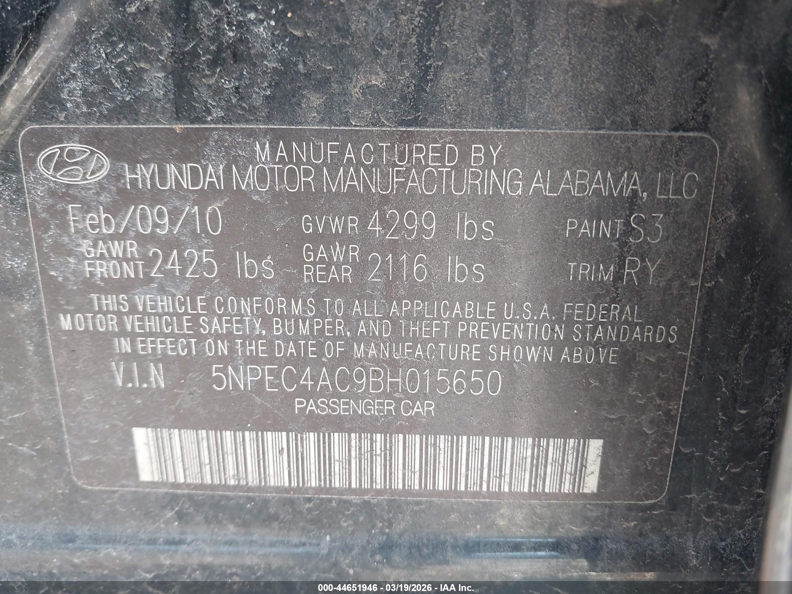 2011 Hyundai Sonata Ltd Black vin: 5NPEC4AC9BH015650