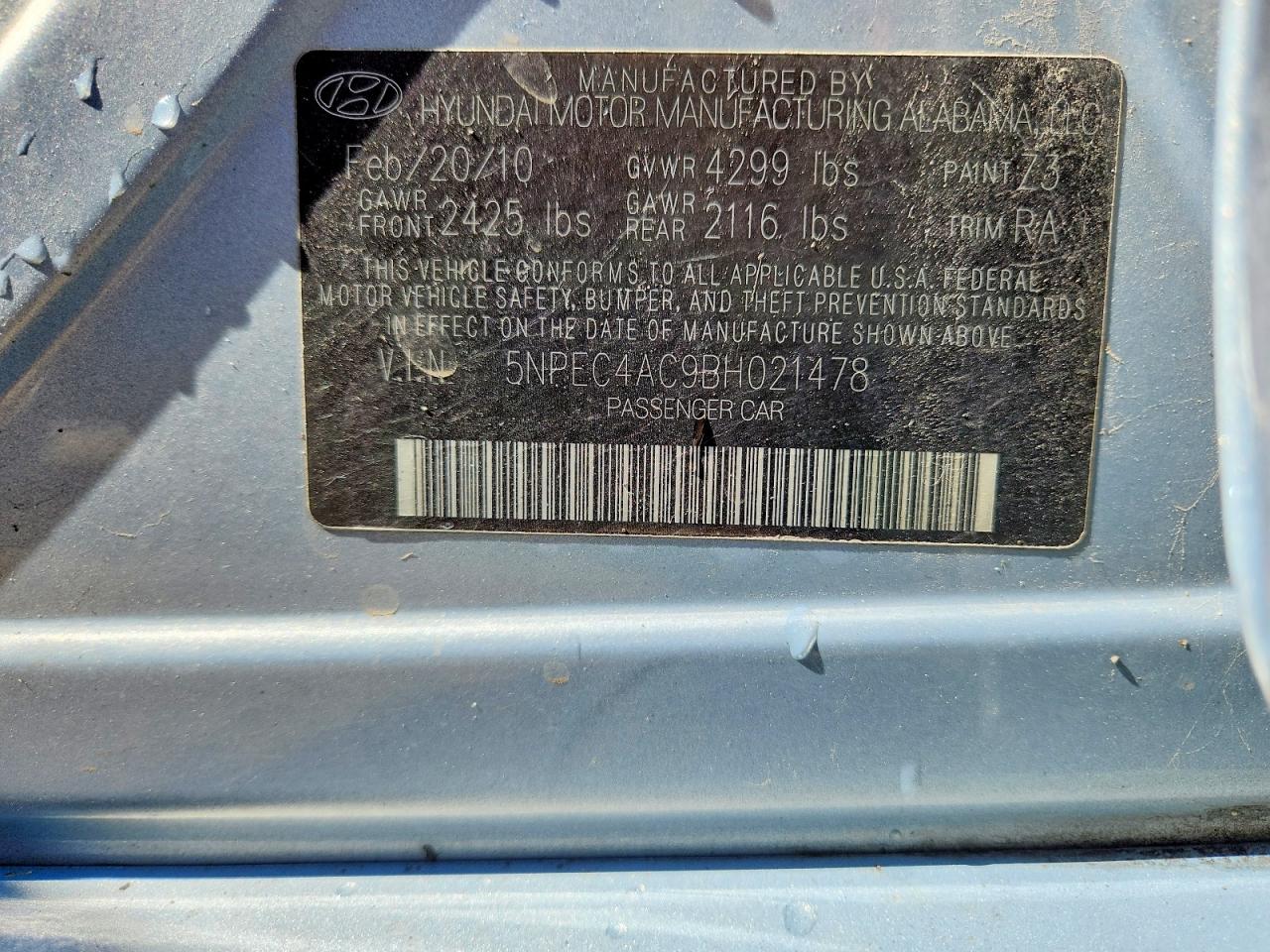 2011 Hyundai Sonata Limited Blue vin: 5NPEC4AC9BH021478