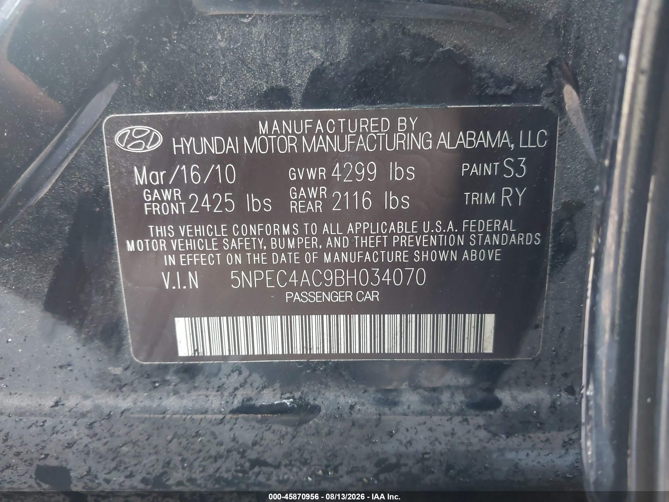 2011 Hyundai Sonata Limited Black vin: 5NPEC4AC9BH034070