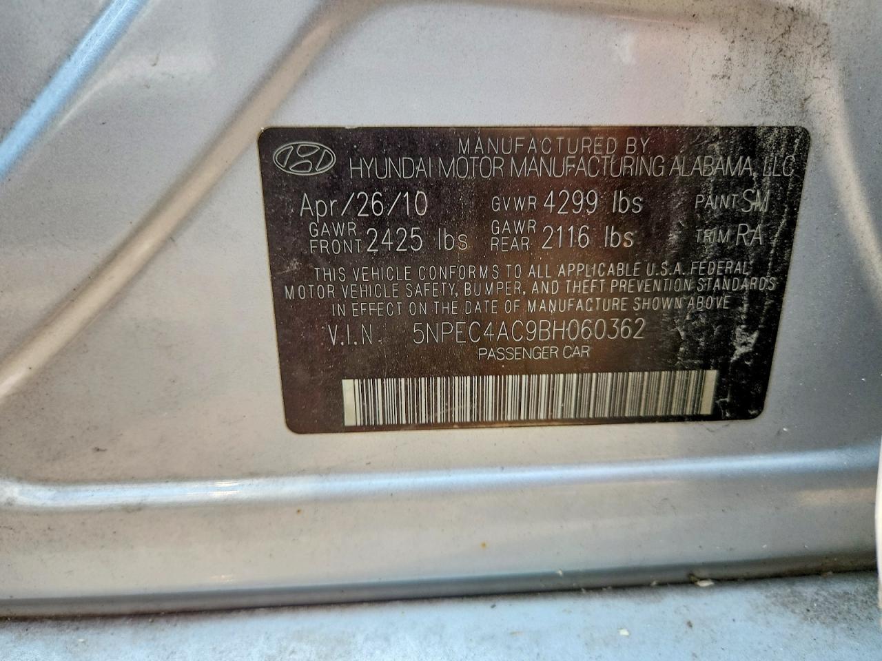 2011 Hyundai Sonata Se Silver vin: 5NPEC4AC9BH060362