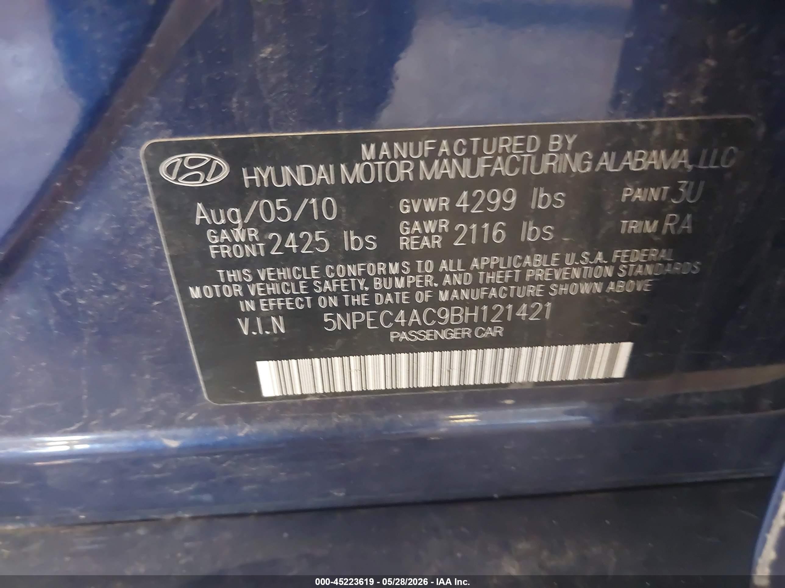 2011 Hyundai Sonata Limited Dark Blue vin: 5NPEC4AC9BH121421