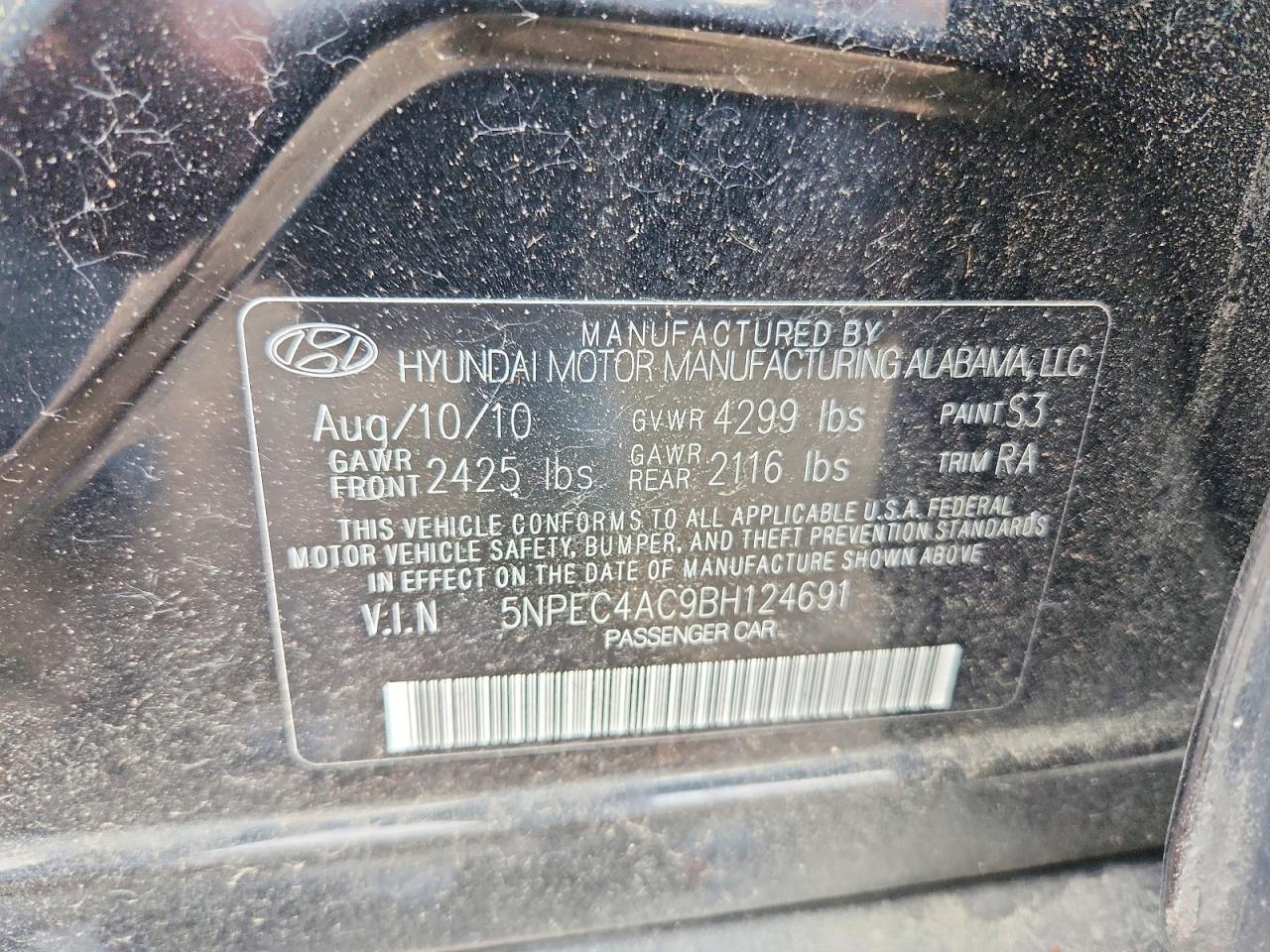 2011 Hyundai Sonata Limited Black vin: 5NPEC4AC9BH124691