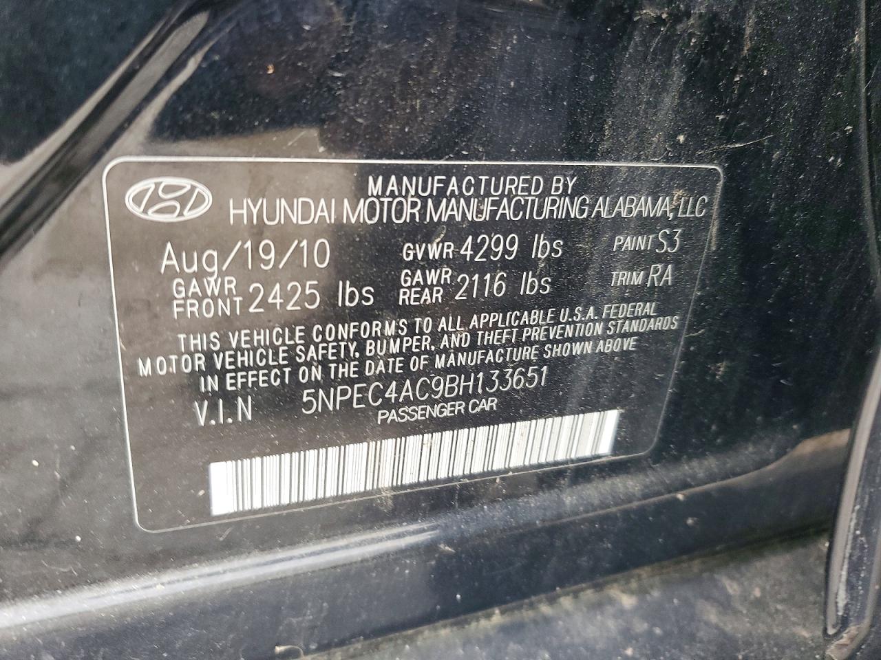 2011 Hyundai Sonata Limited Black vin: 5NPEC4AC9BH133651