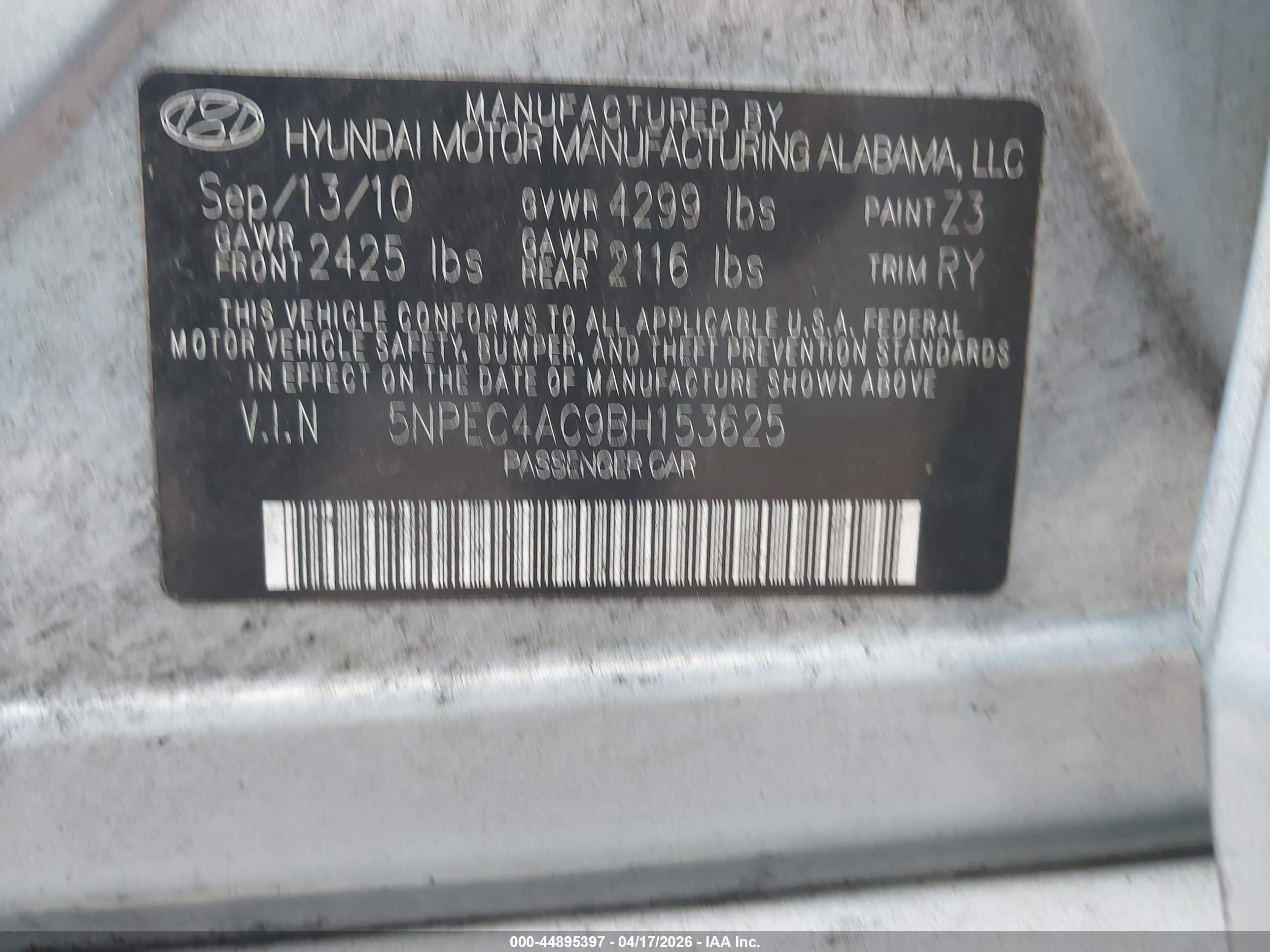 2011 Hyundai Sonata Se Light Blue vin: 5NPEC4AC9BH153625