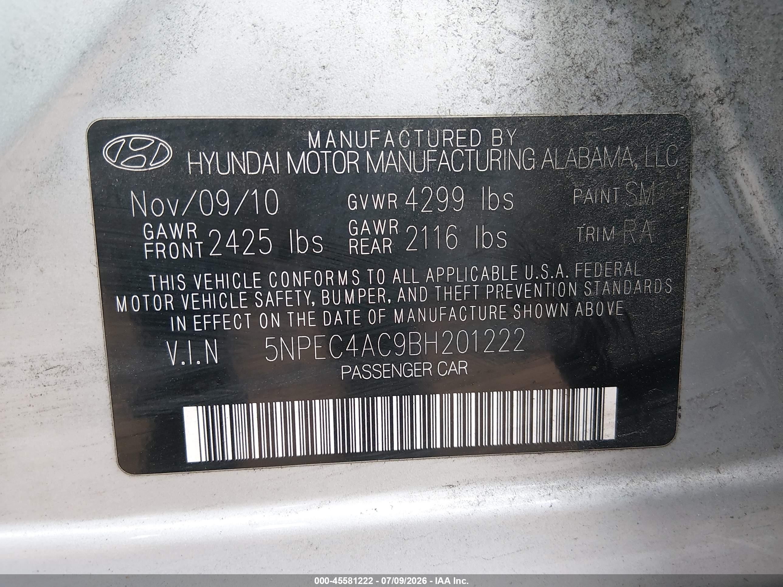 2011 Hyundai Sonata Se Silver vin: 5NPEC4AC9BH201222