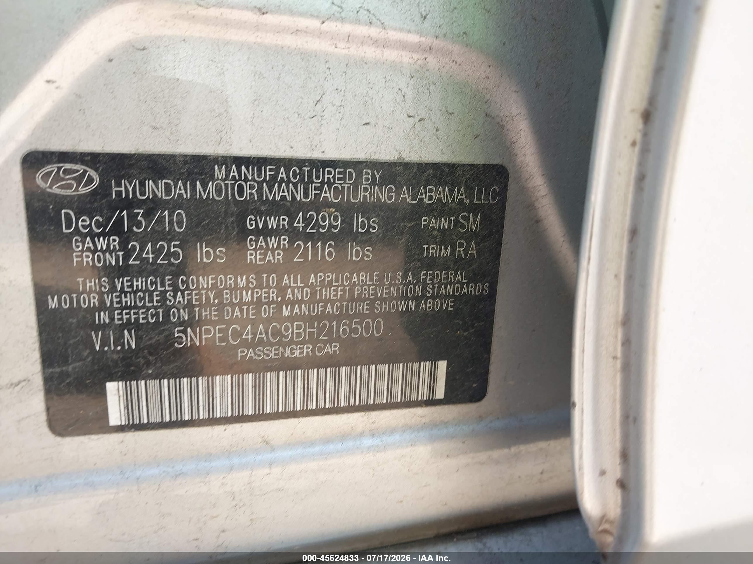 2011 Hyundai Sonata Limited Silver vin: 5NPEC4AC9BH216500