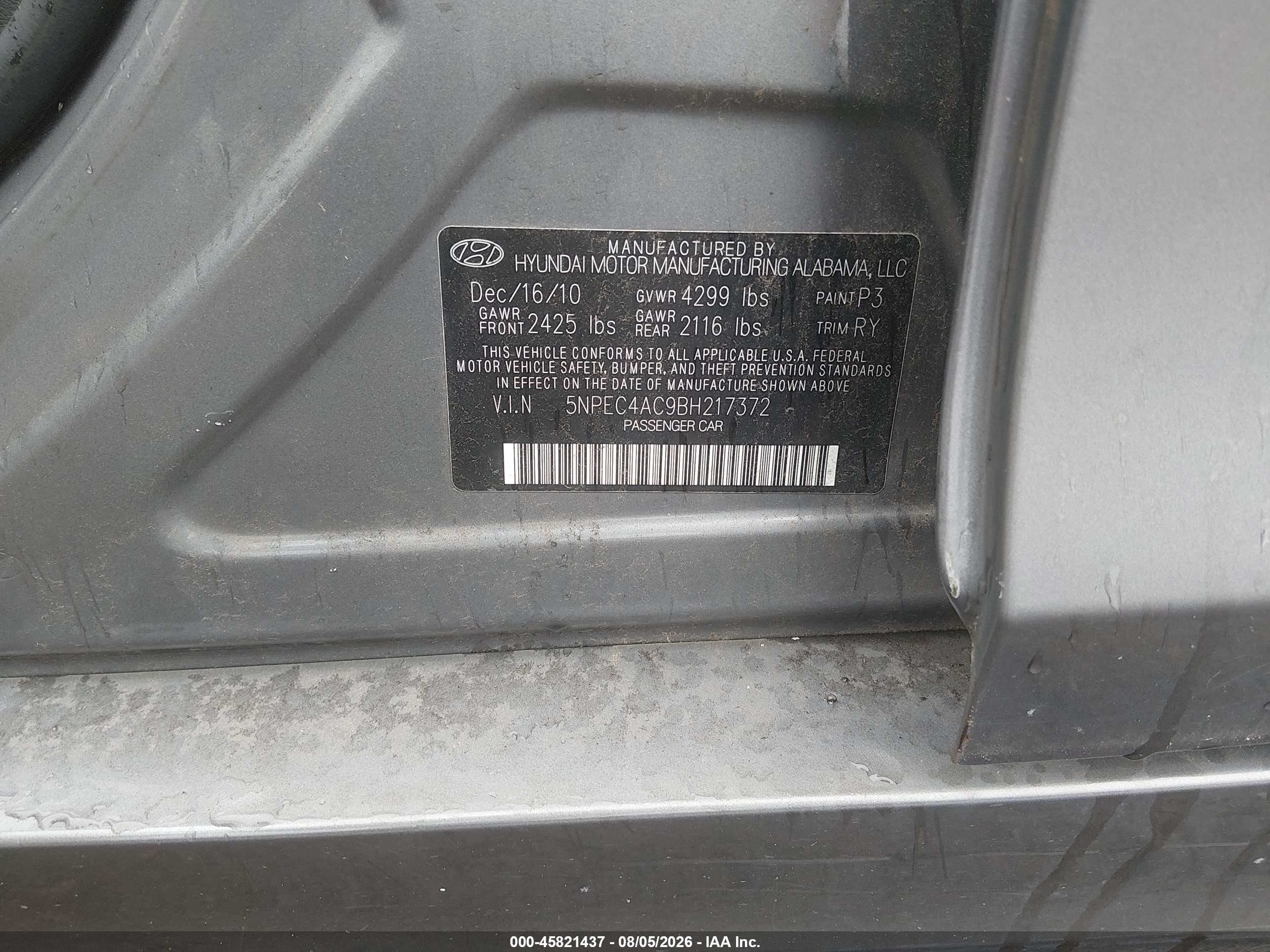 2011 Hyundai Sonata Limited Gray vin: 5NPEC4AC9BH217372