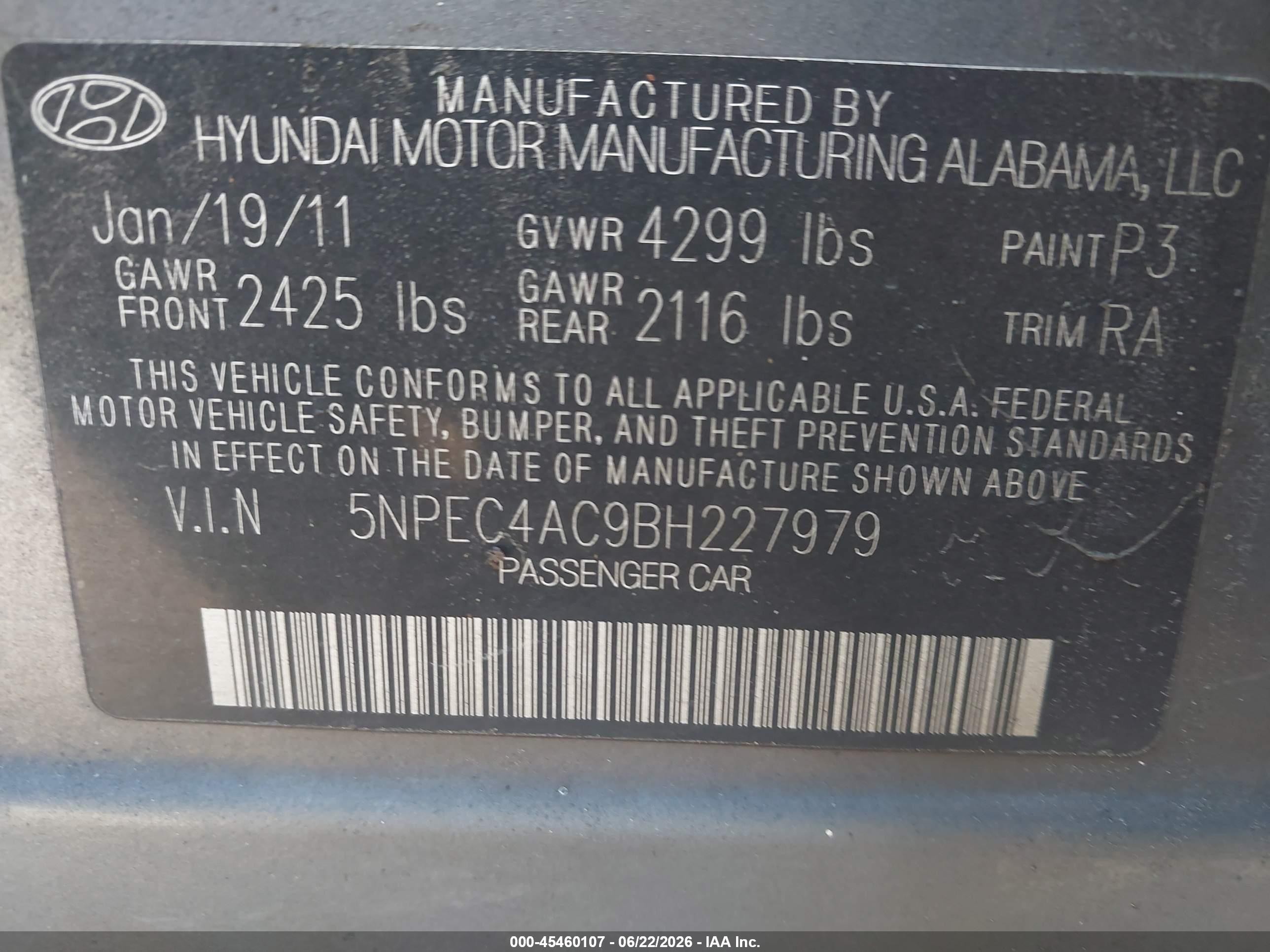 2011 Hyundai Sonata Se Gray vin: 5NPEC4AC9BH227979