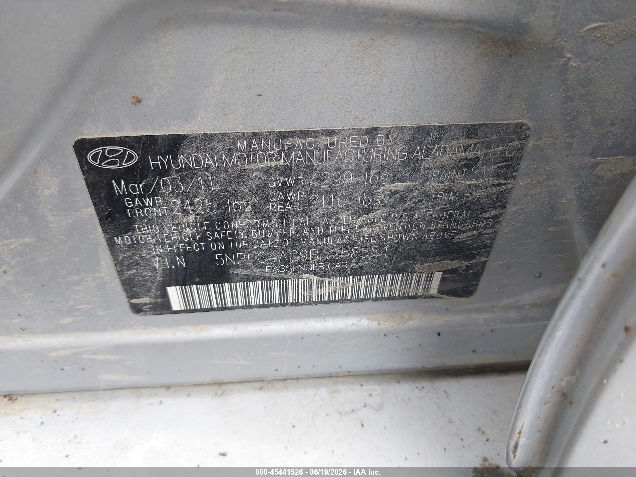 2011 Hyundai Sonata Se Silver vin: 5NPEC4AC9BH258584