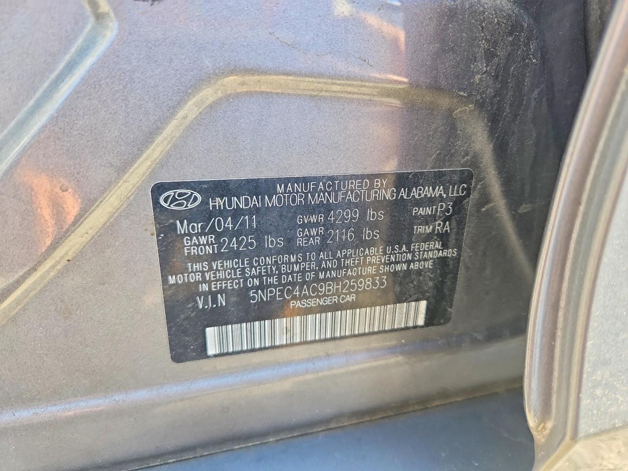 2011 Hyundai Sonata Se Silver vin: 5NPEC4AC9BH259833