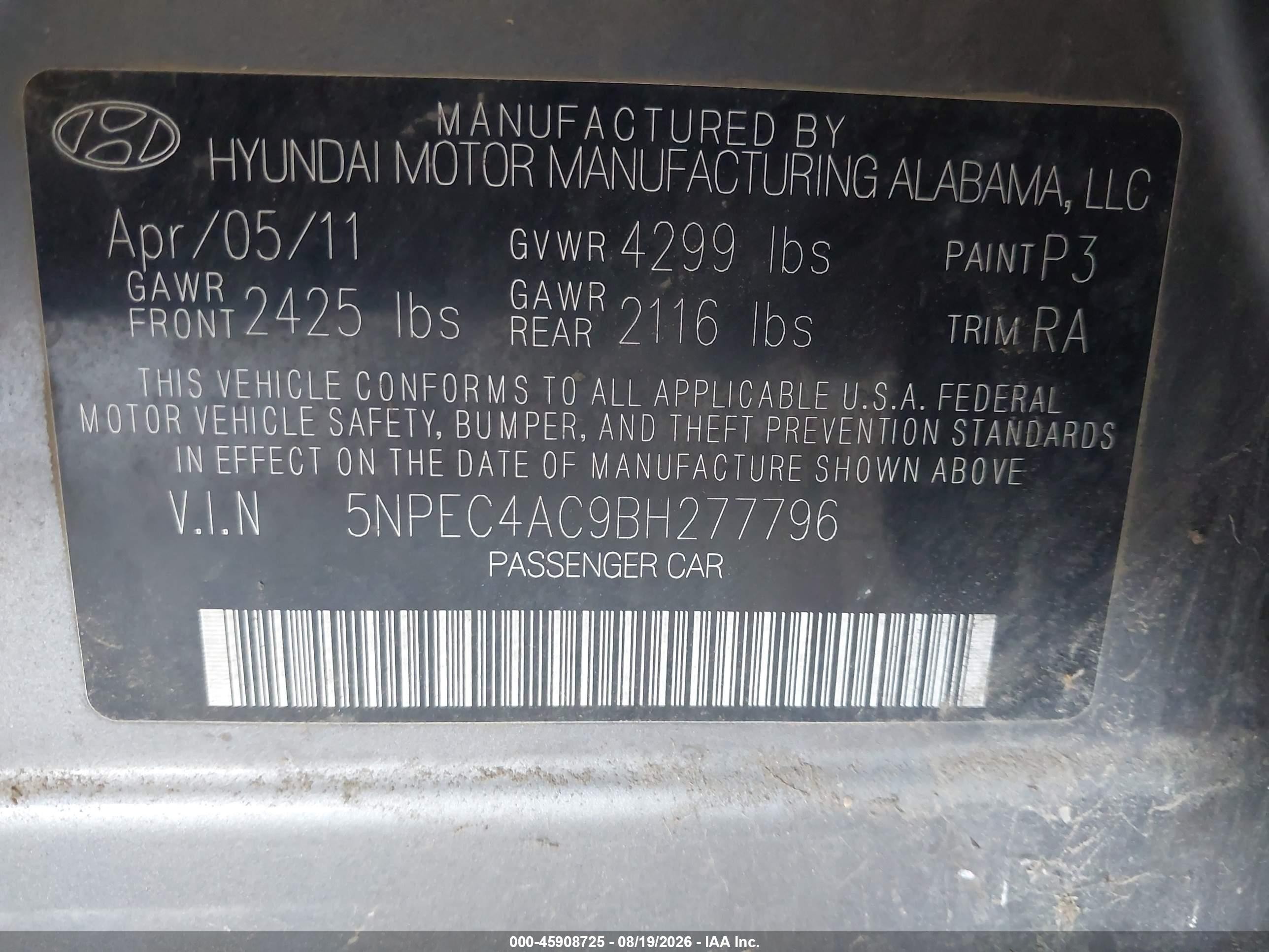 2011 Hyundai Sonata Limited Gray vin: 5NPEC4AC9BH277796