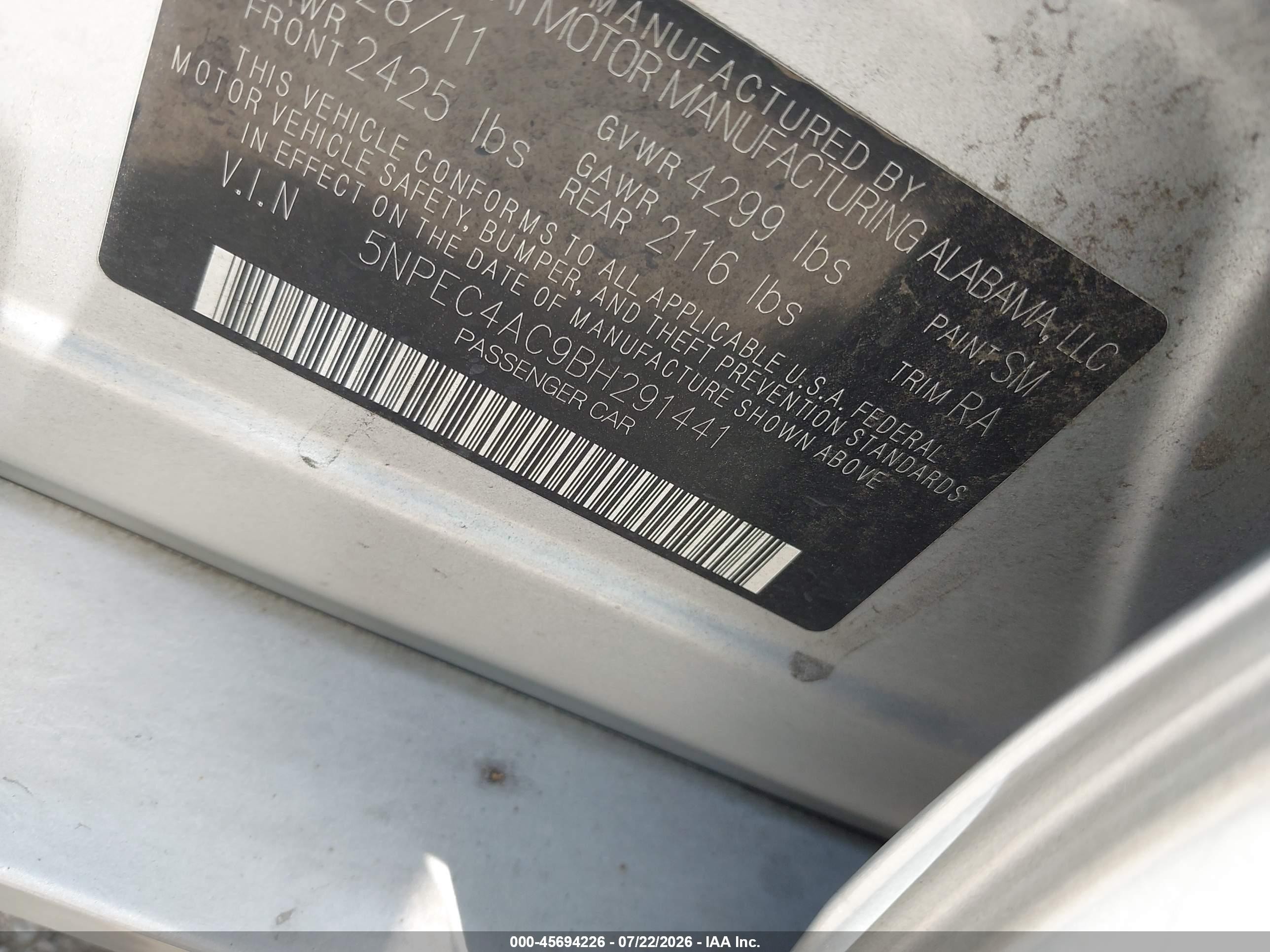2011 Hyundai Sonata Se Silver vin: 5NPEC4AC9BH291441