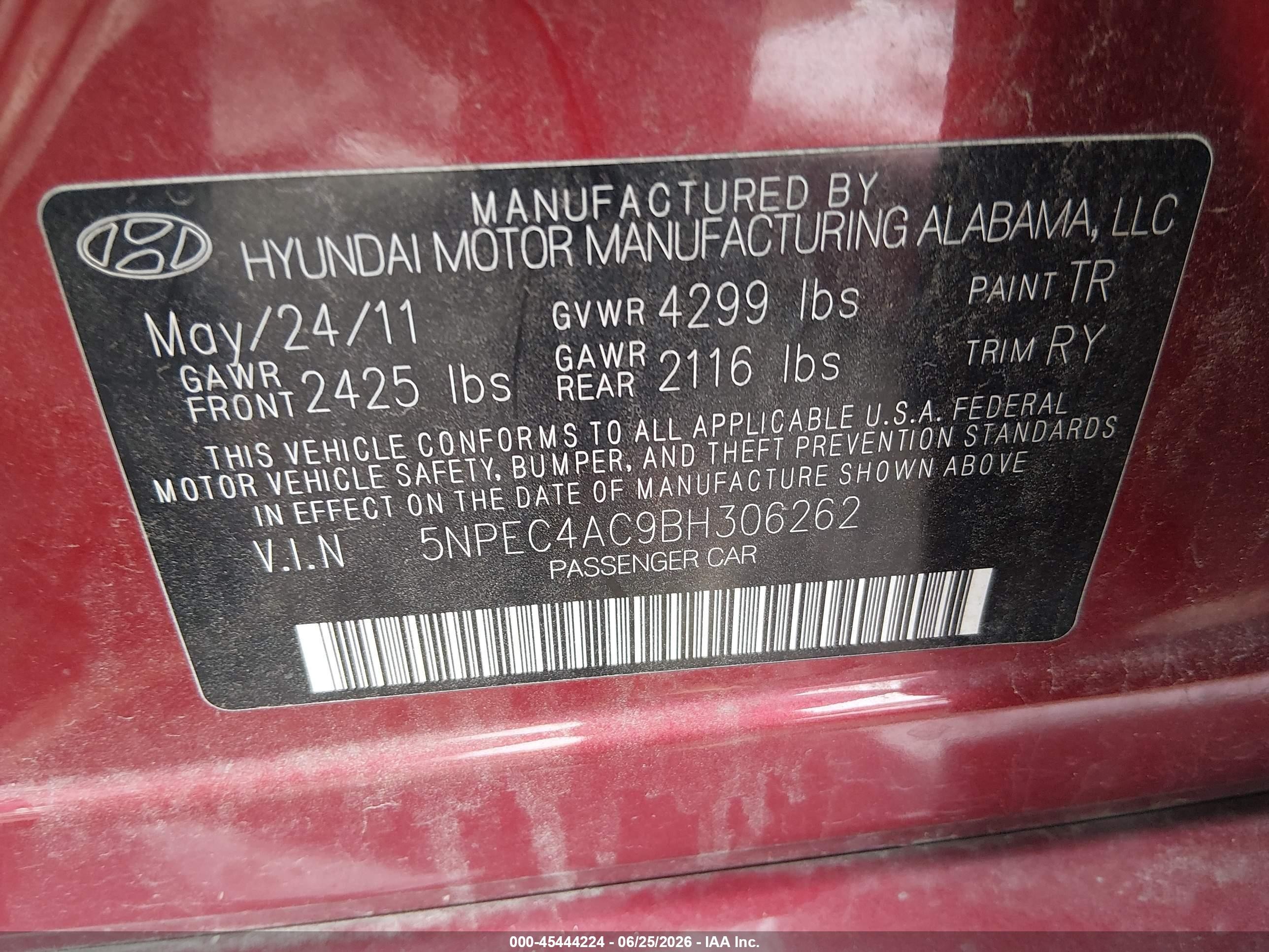 2011 Hyundai Sonata Se Red vin: 5NPEC4AC9BH306262