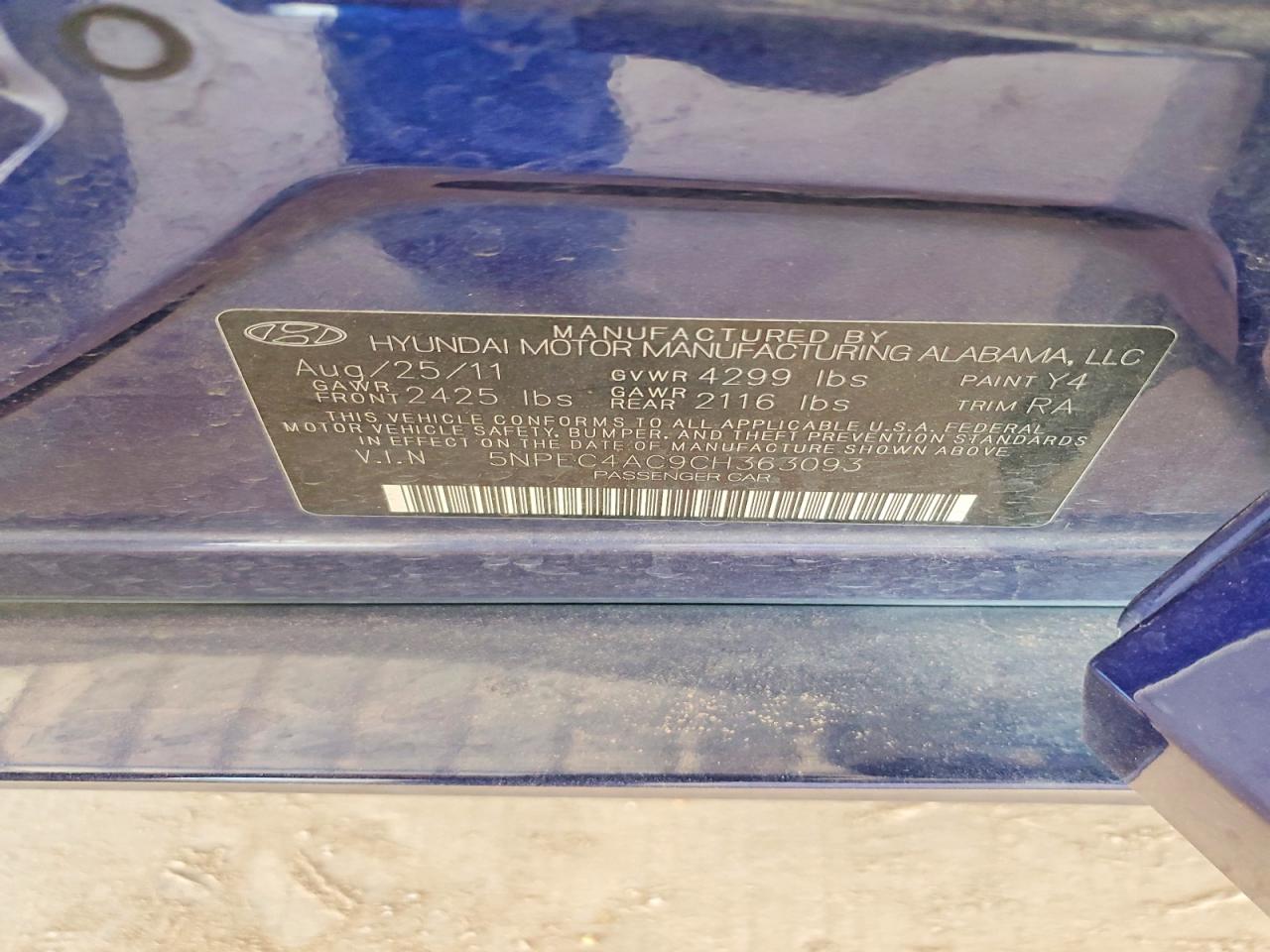 2012 Hyundai Sonata Limited Blue vin: 5NPEC4AC9CH363093