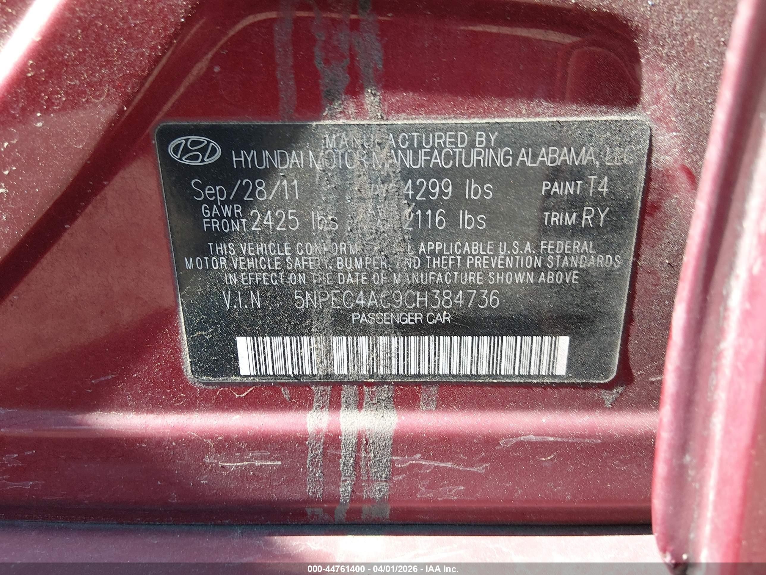 2012 Hyundai Sonata Se Red vin: 5NPEC4AC9CH384736