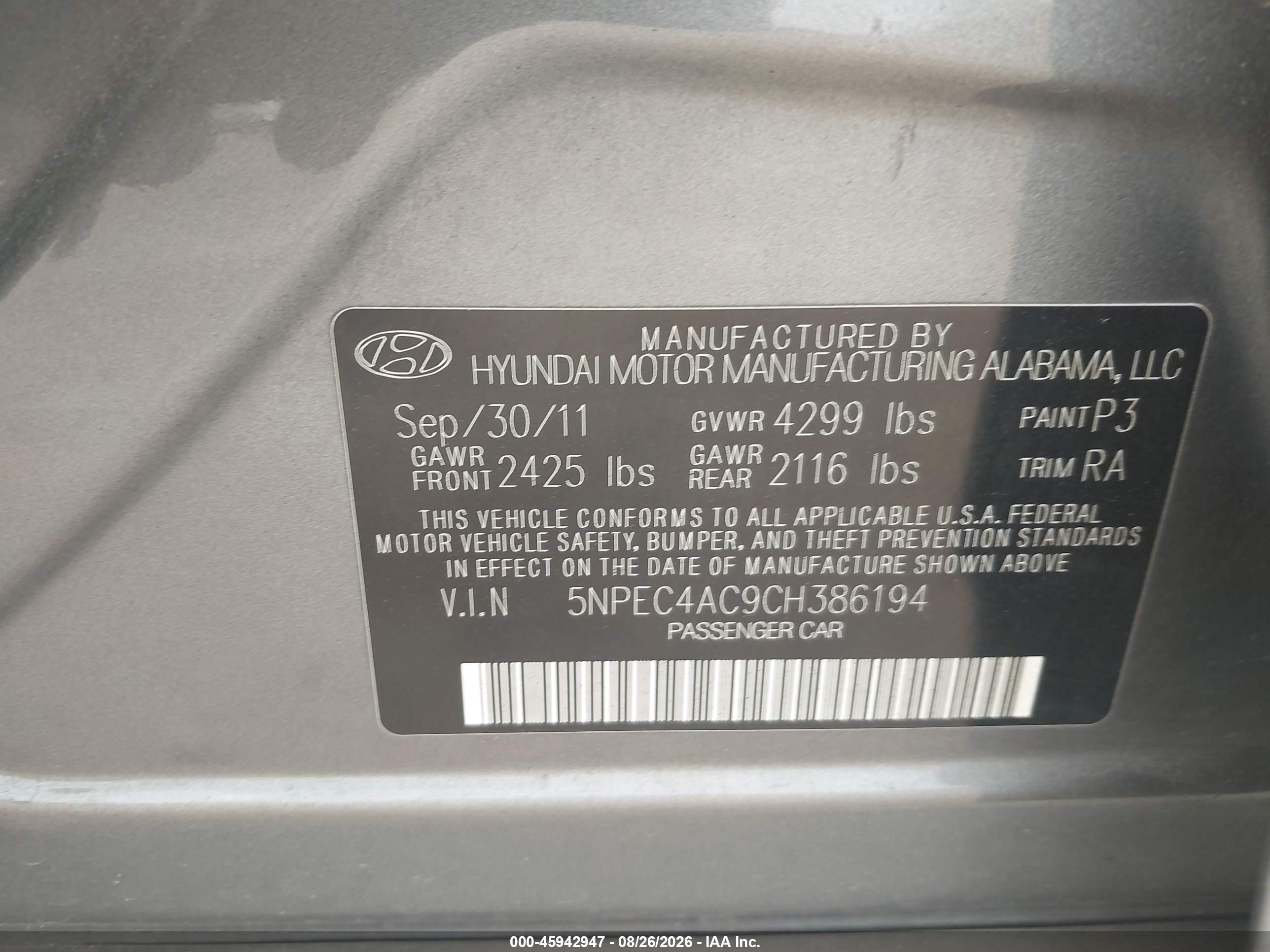 2012 Hyundai Sonata Se Gray vin: 5NPEC4AC9CH386194