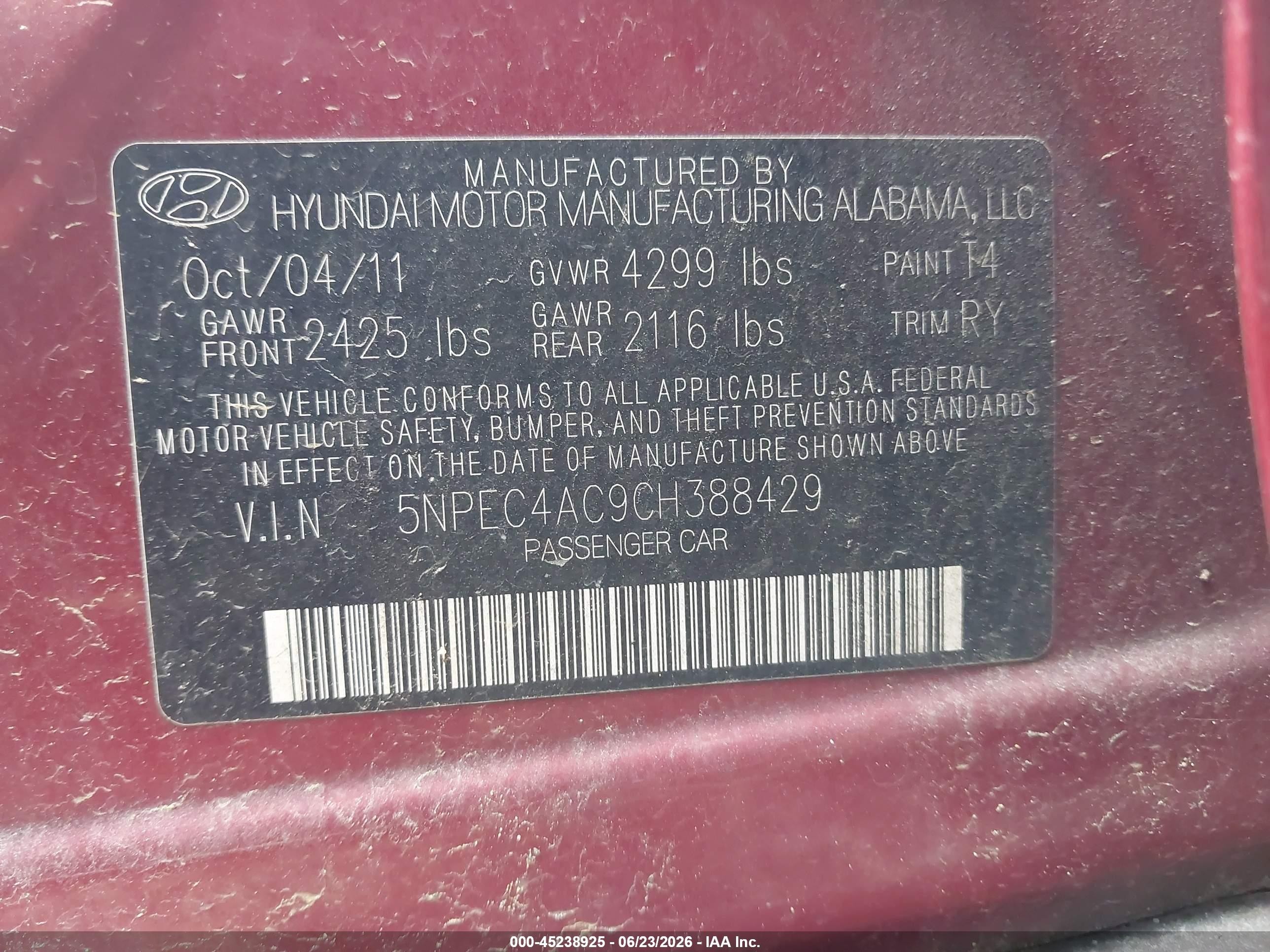 2012 Hyundai Sonata Se Red vin: 5NPEC4AC9CH388429