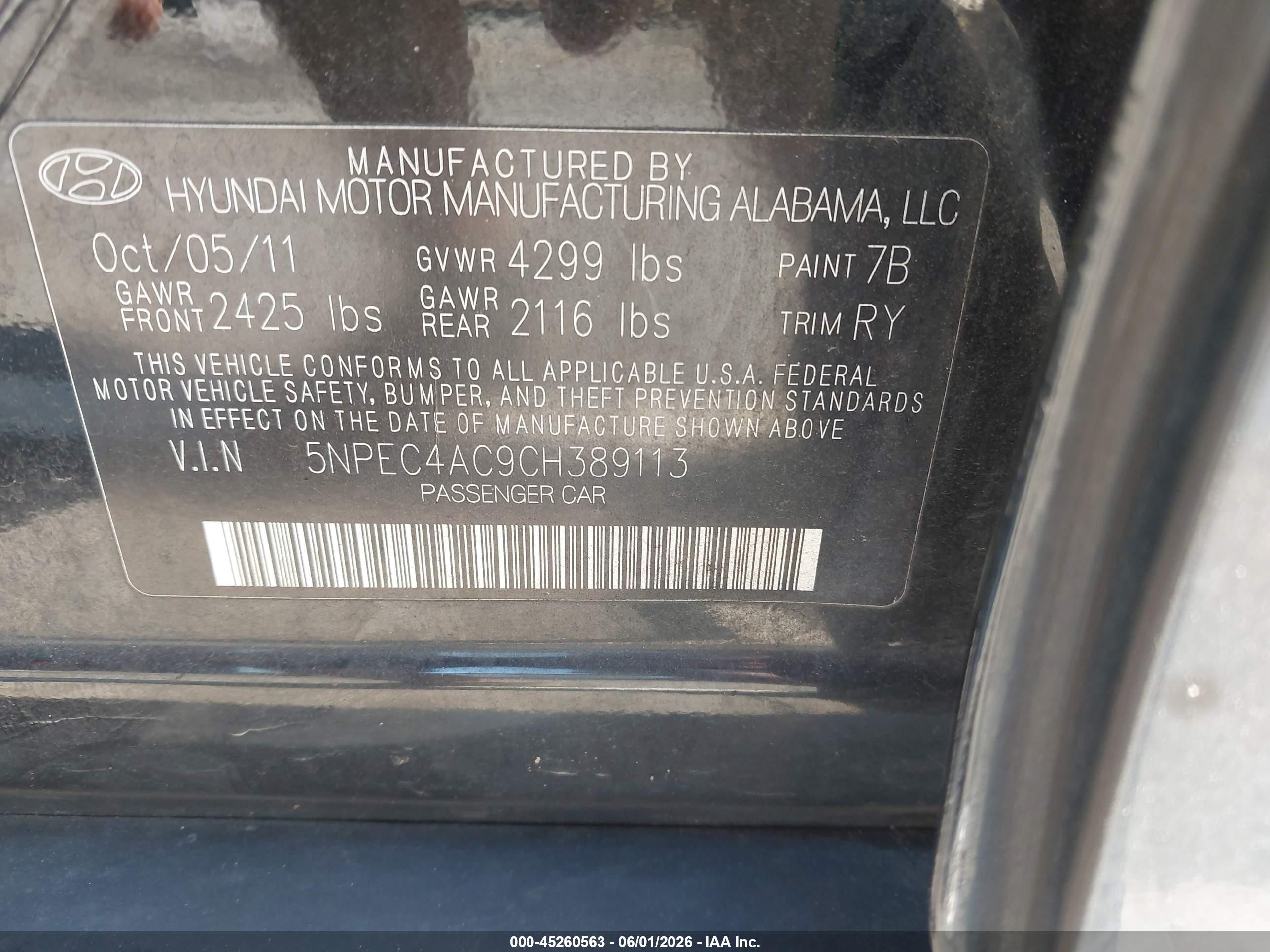 2012 Hyundai Sonata Limited Black vin: 5NPEC4AC9CH389113